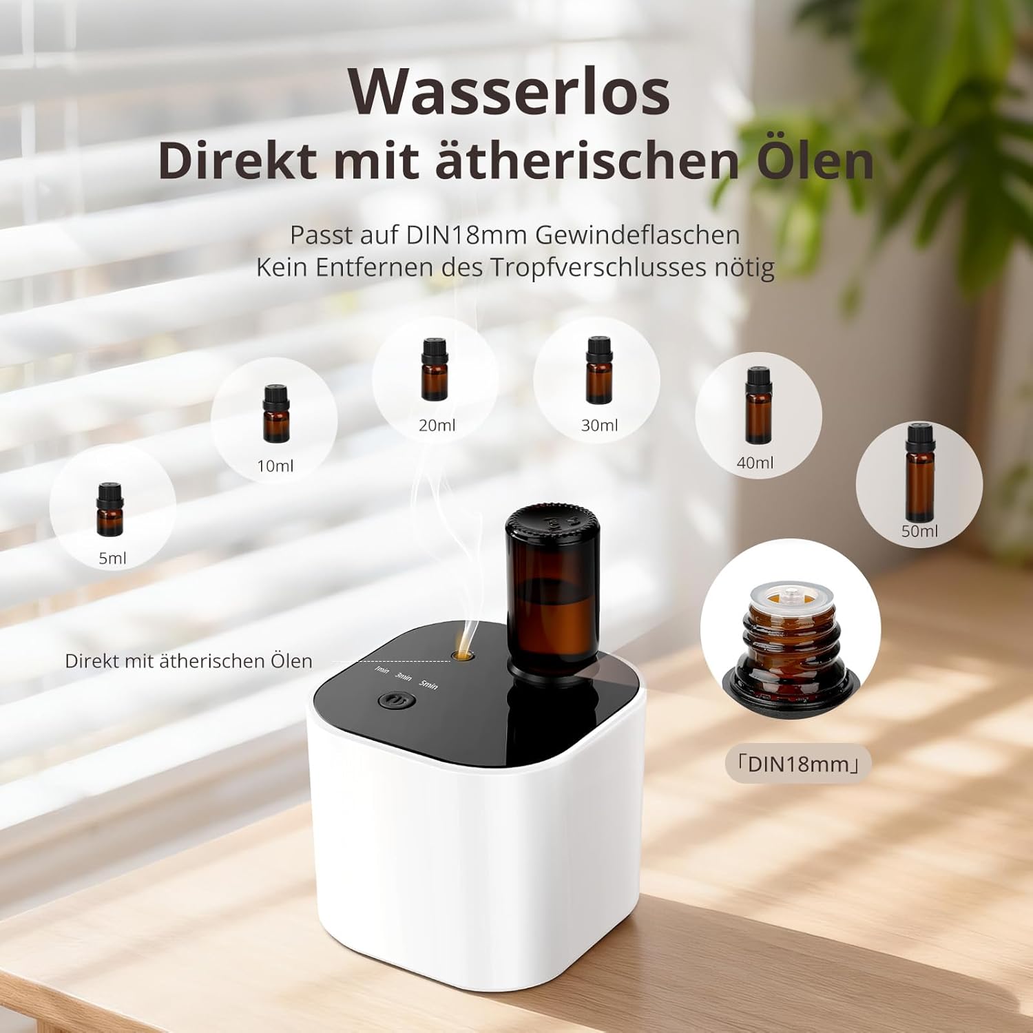 Kabelloser wasserloser Diffusor für ätherische Öle – Aromatherapie-Diffusor mit 10 ml weißem Teeöl und 3 Sprühmodi, leiser Ultraschall-Kaltluft, 2000-mAh-Akku und USB-C für Zuhause, Büro, Auto, Yoga (weiß) – Bild 7