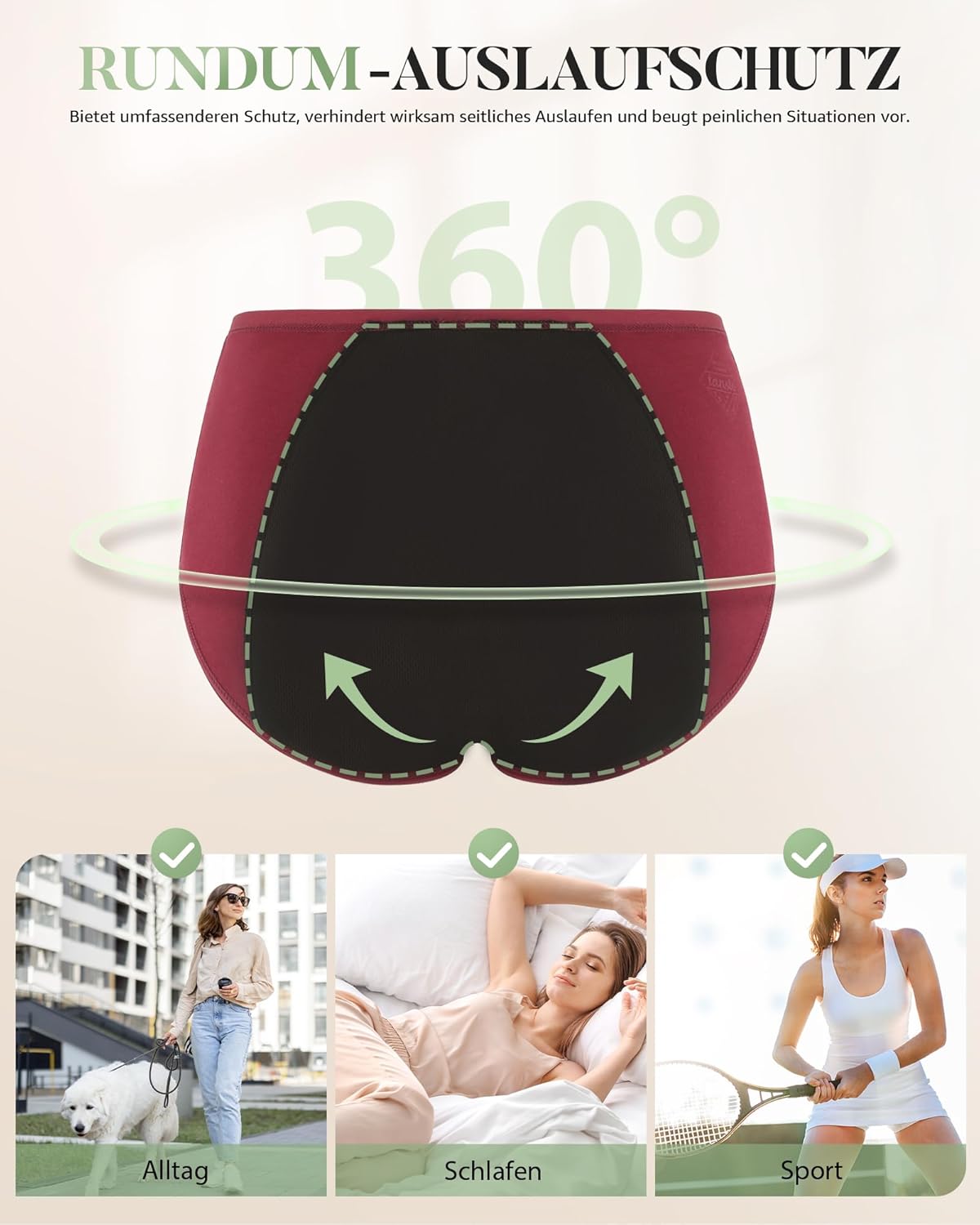 TANSTC Periodenunterwäsche Starke Blutungen Unterwäsche Damen Baumwolle Menstruationsunterwäsche Mädchen Hohe Taille Perioden Menstruationsunterwäsche Frauen Slips 3er Pack – Bild 5