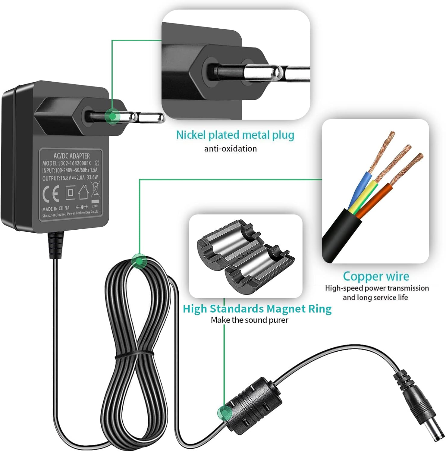 16,8 V 2 A Massagegerät-Ladegerät – Ersatz-Netzteil für LifePro Sonic/Fusion X-Massagegeräte mit CE-Zertifizierung, 14,4 V 14,8 V 4-adriges Lithium-Batterie-Ladekabel – Bild 5