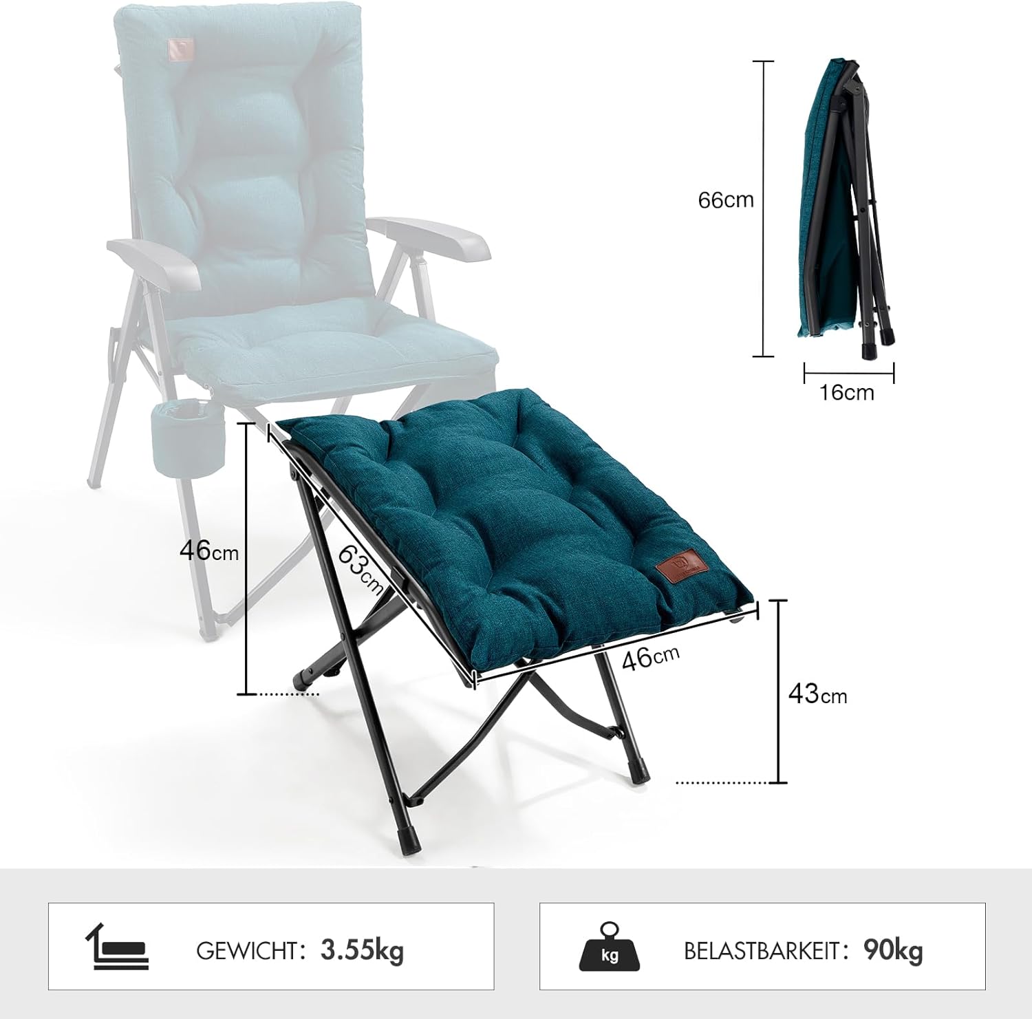 EVER ADVANCED Fußhocker, Fußstütze, klappbarer Klapphocker mit einer Höhe von 47 cm, Klapphocker, gepolsterte Fußstütze für Sessel, Garten- und Balkonstuhl – Bild 3