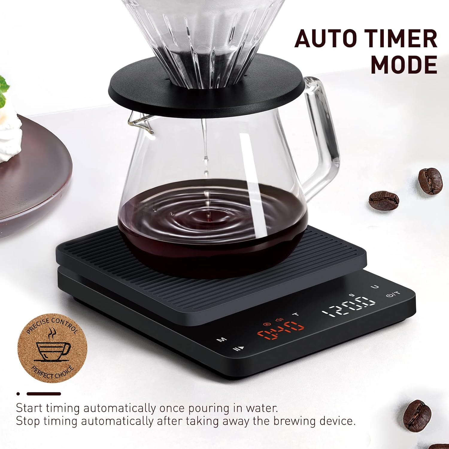 Bagail Digitale Kaffeewaage mit Timer, 0,1 g, hochpräzise elektronische Küchenwaage mit großem Display und automatischer Zielanzeige, wiederaufladbare Waage für Filterkaffee, max. Gewicht 3 kg – Bild 4