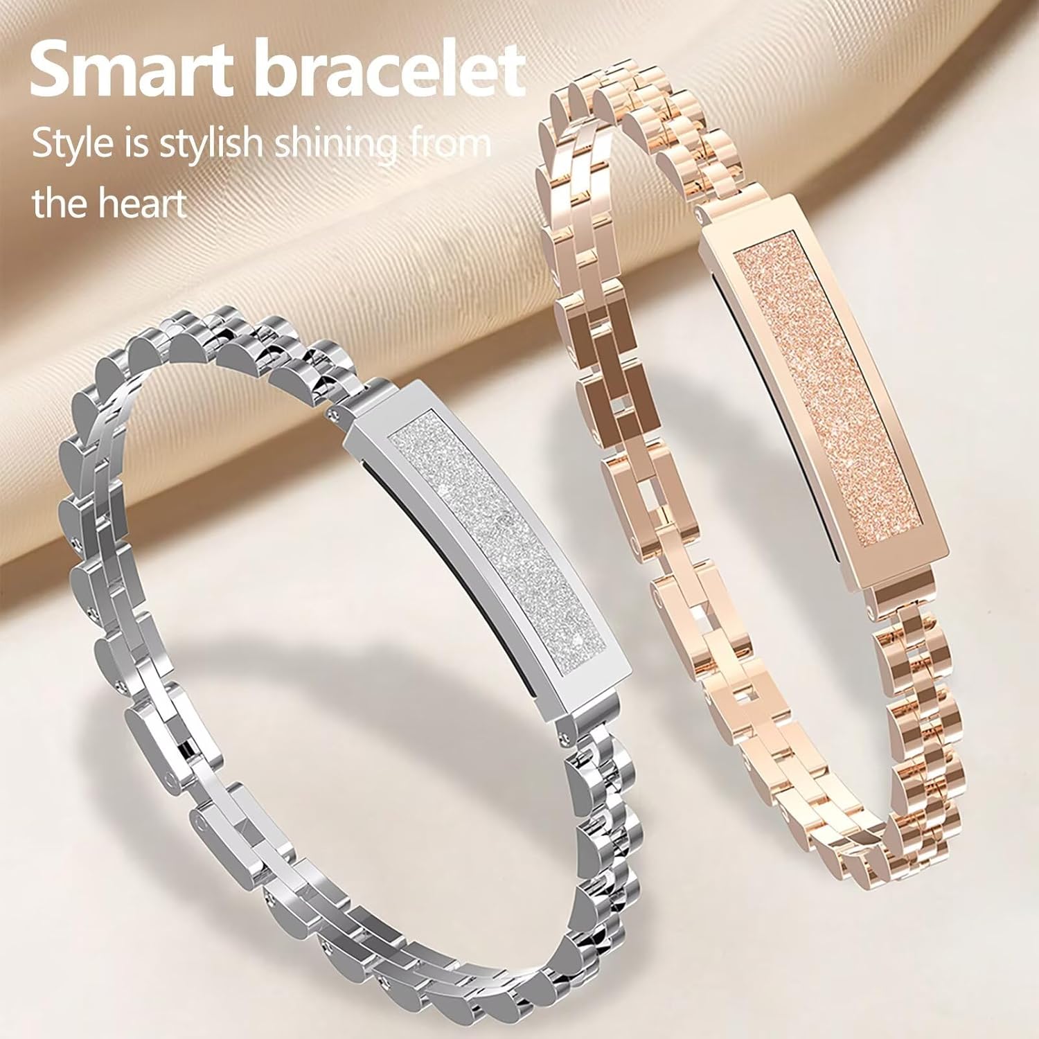 Fitness-Armband Damen, elegant, Smart-Armband, schmal, Schrittzähler, Damenschmuck, Roségold, Silber, Armreif, Fitness-Tracker ohne App und Handy, Schlaf-Tracker, Herzfrequenzmesser, Fitness-Armband – Bild 2
