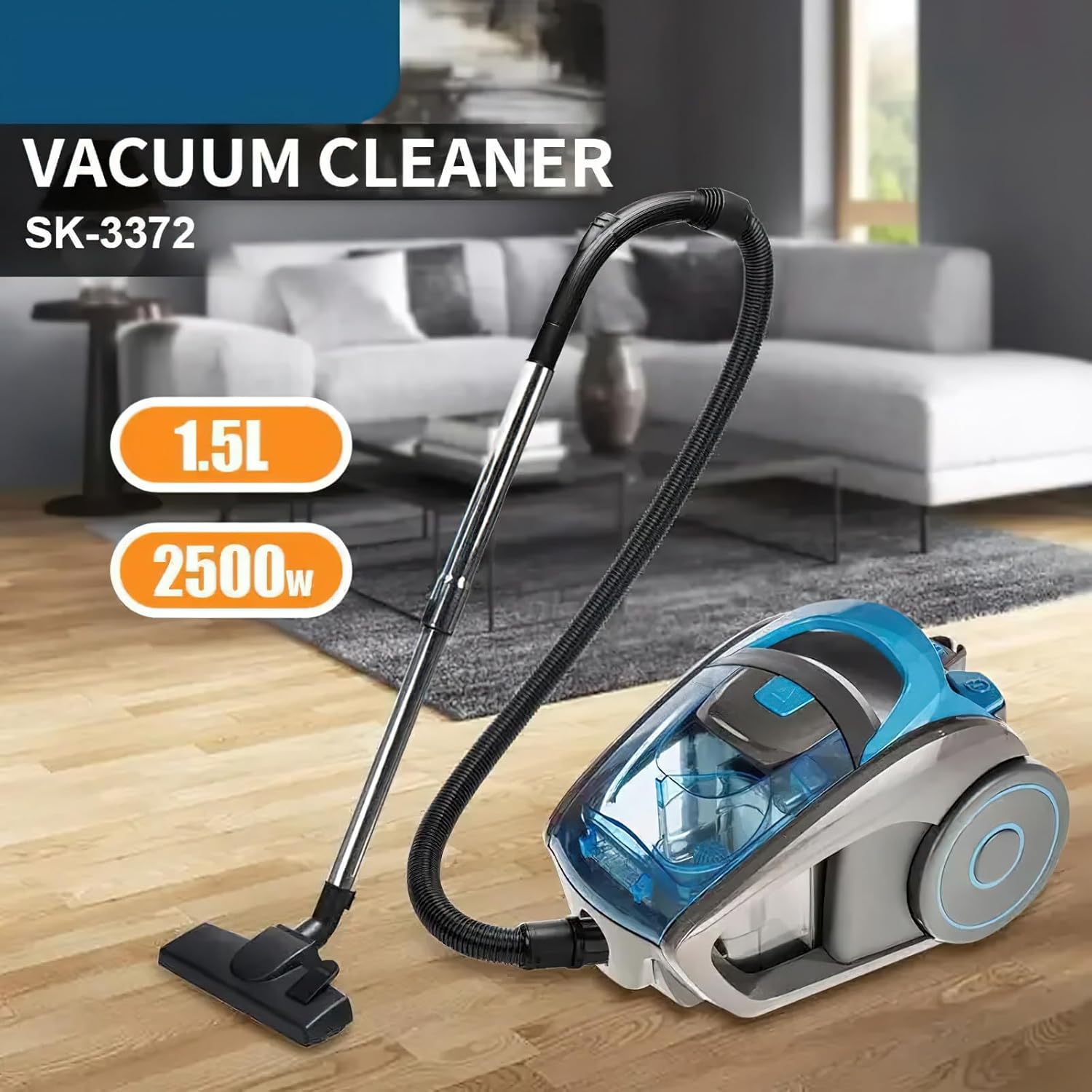 Beutelloser Staubsauger von Eznaobo, 2500 W Bodenstaubsauger mit HEPA-Filter, Bodendüse für Hartböden und Teppich, 5 m Netzkabel, 1,5 Liter Staubbehälterkapazität, Blau – Bild 4