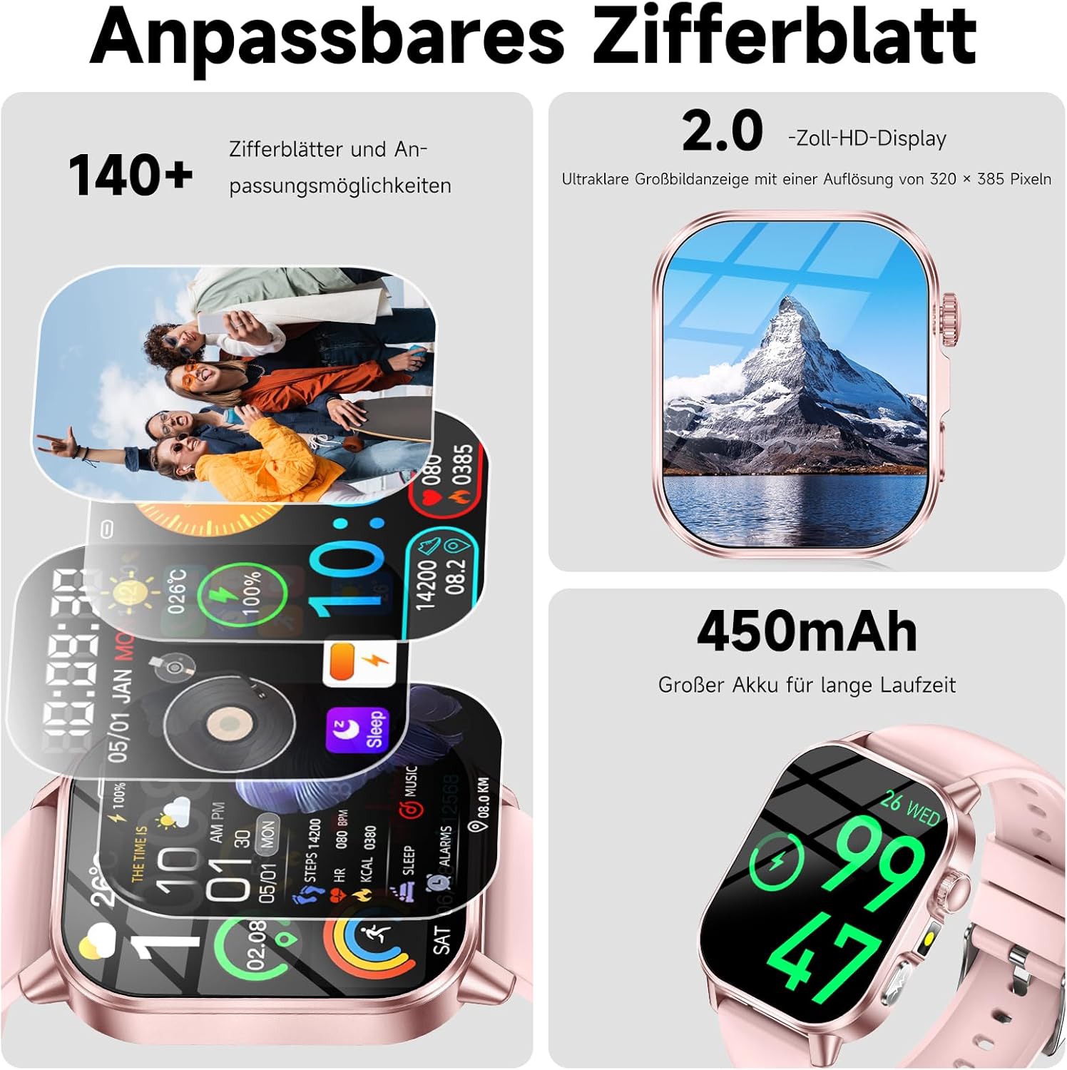 Damen-Smartwatch mit EKG-/Schlafmonitor, BMI, HRV, LED-Licht, 2,0 Zoll, Gesundheitsuhr mit 24-Stunden-Blutdruckmessung, SpO2, Harnsäure, Herzfrequenzmesser, Körpertemperatur, SOS-Notruf, Fitness – Bild 5