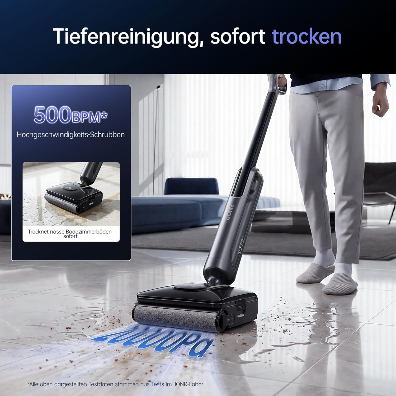 JONR 20000 Pa H2 Nass-Trockensauger, Innovatives Geruchsfreies Design, 1500 ml Extra großer Wassertank mit 180° Flachliegend (unverminderte Saugleistung & Wasserleistung), 45 Min. Lange Laufzeit. (S) – Bild 4