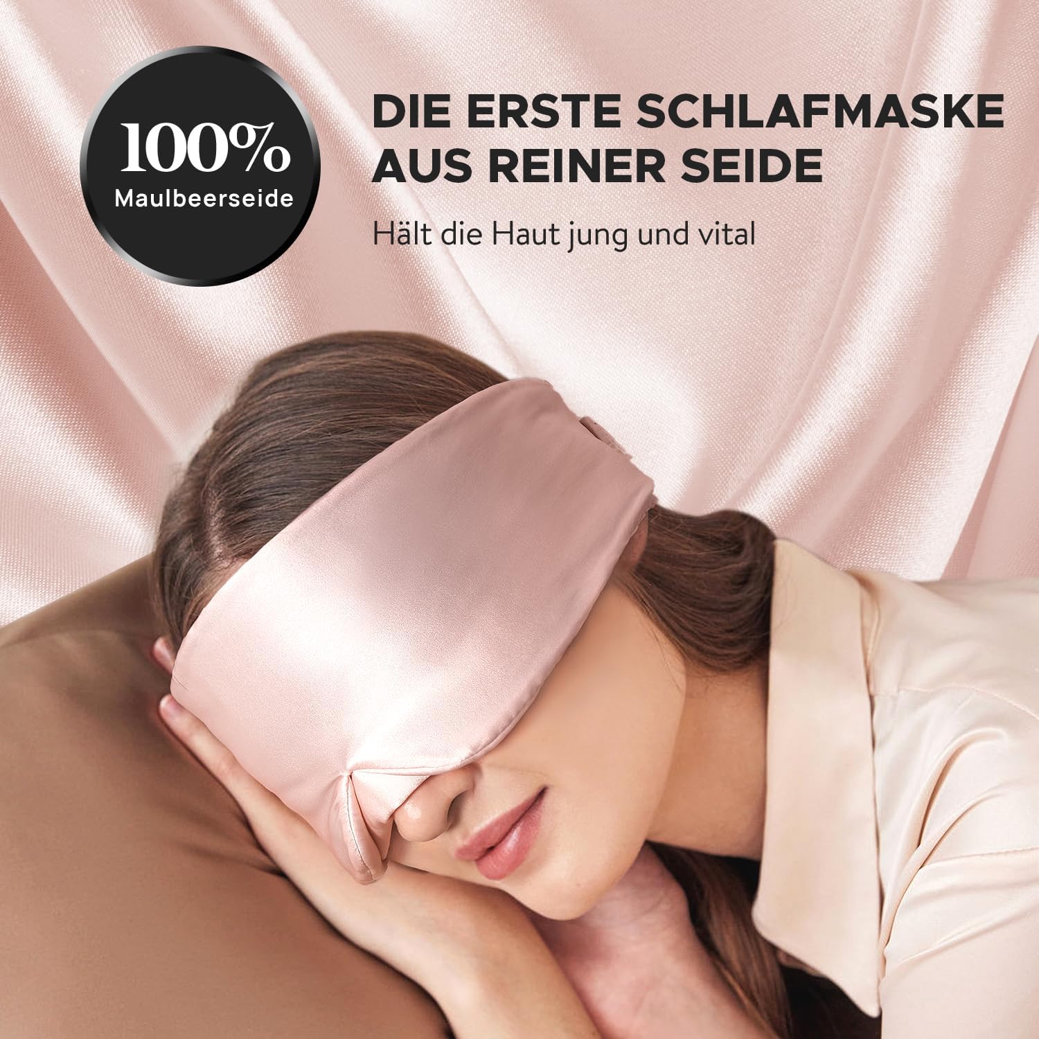 LitBear Seiden-Schlafmaske, Augenmaske für Damen und Herren, 100 % 22 Momme reine Maulbeerseide, Gesichtsverstellbar, gepolsterte Seiden-Augenbinde mit verstellbarem Kopfband zum Schlafen – Bild 2