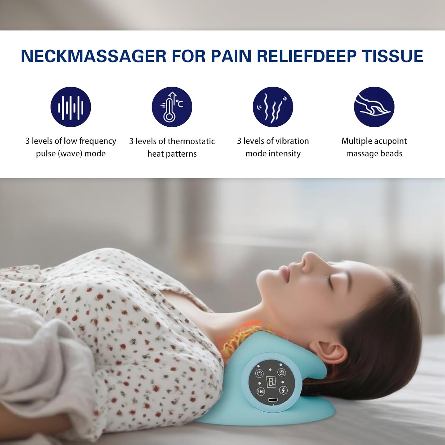 Elektrisches Nackenmassagegerät mit Wärme, Nackenmassagegerät mit Vibrationsfunktion, 3 Modi, 6 einstellbare Frequenzen, Nackenmassage für den Großteil der Bevölkerung geeignet – Bild 2