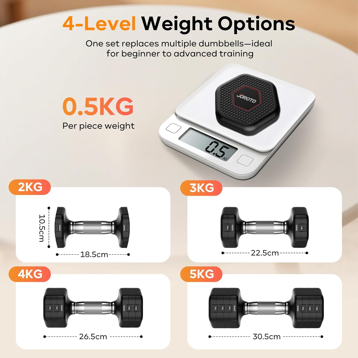 JOROTO Hanteln Set, 4-in-1 verstellbare Hanteln, 2er-Set, 2-5 kg, mit verchromtem rutschfestem Griff, geeignet für Männer und Frauen, für Krafttraining, Fitness und Heimtraining (schwarz) – Bild 3