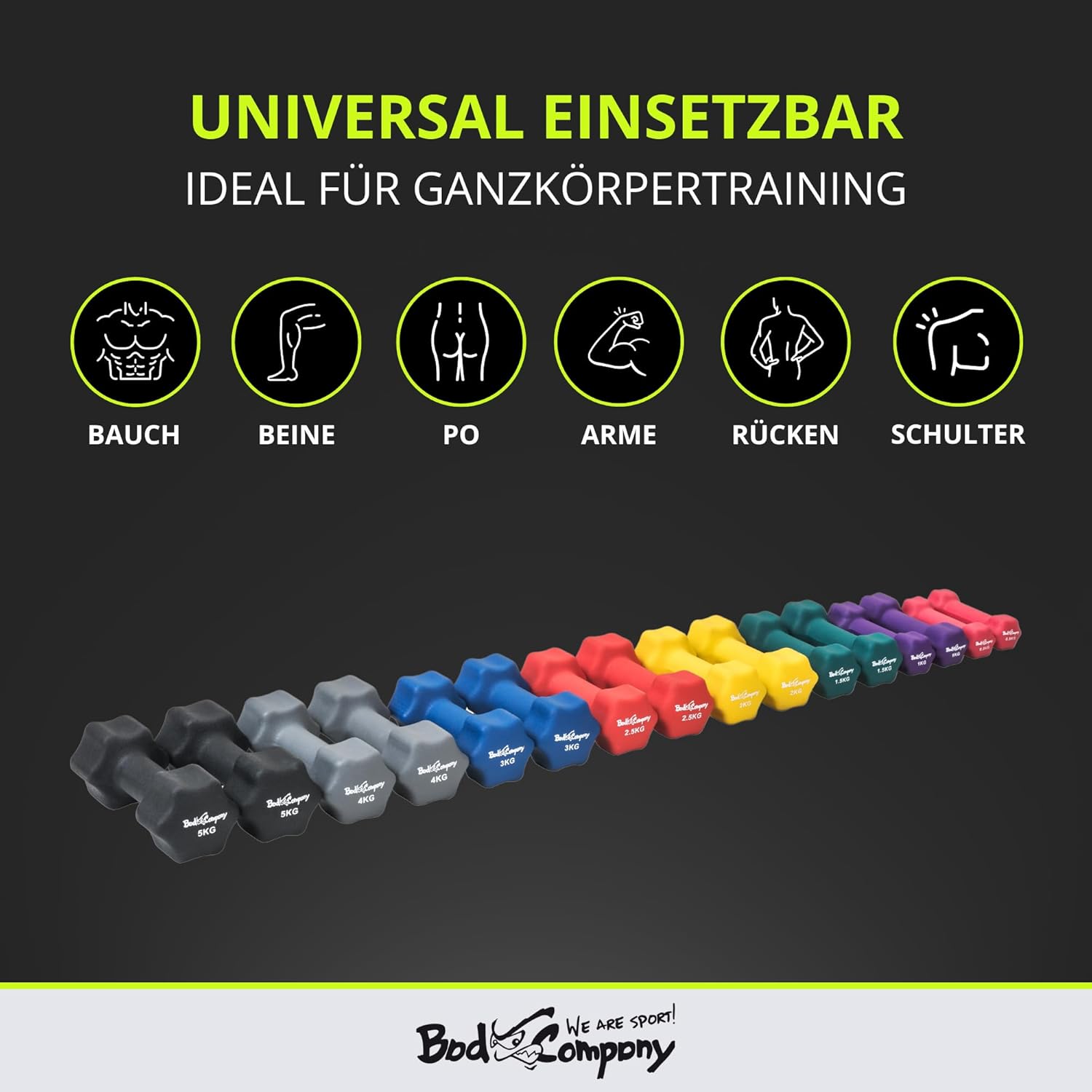 Bad Company Neopren-Hanteln 0,5 kg bis 5 kg farbig I kleine Hantel gummiert für Fitness Gymnastik Aerobic Home Gym Hanteln für Damen Herren I Hanteln – Bild 7