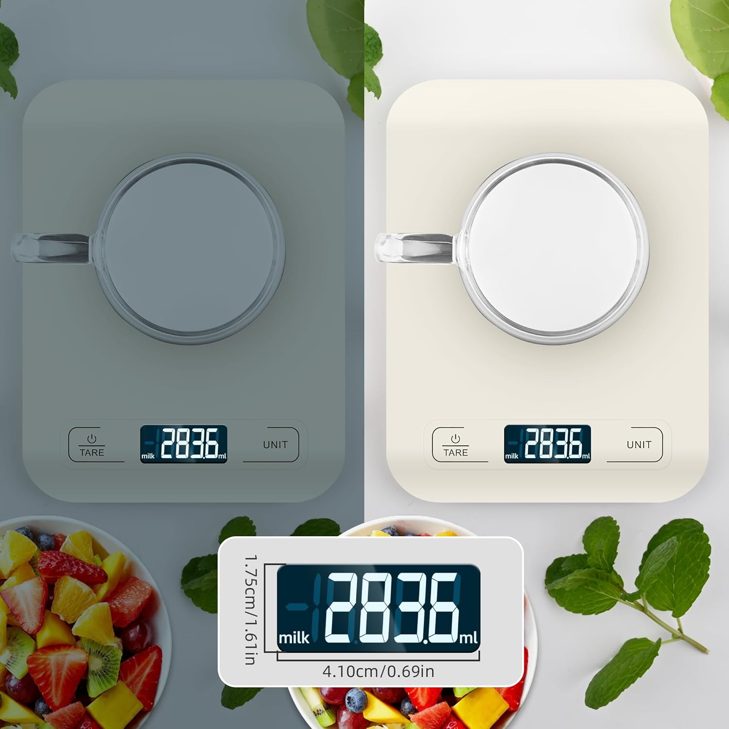 Küchenwaage Digital mit LCD-Display und Tara-Funktion, Präzise 1g Messung zum Backen und Kochen, Weiß – Bild 3
