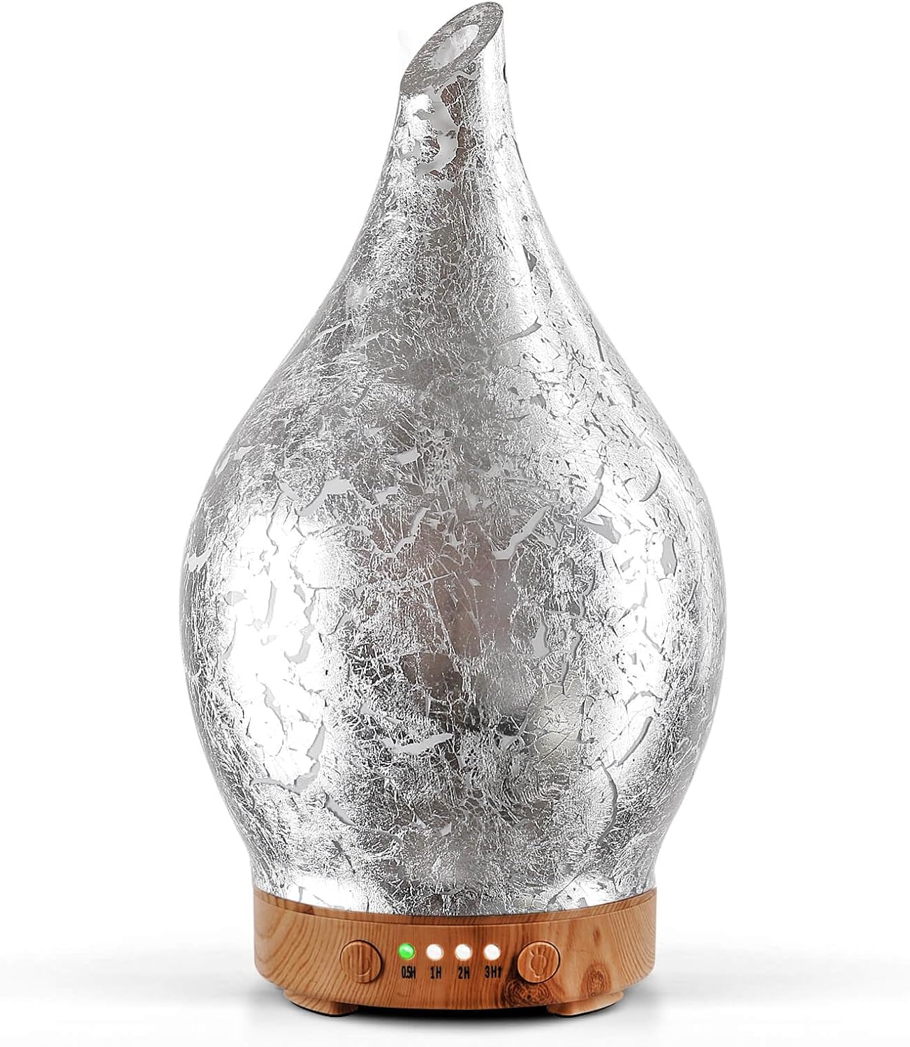 Porseme Aromadiffusor 150 ml, Luftbefeuchter aus mundgeblasenem Glas, Ultraschall-Aromatherapie-Öldiffusor mit 7 farbigen LED-Lichtern, Diffusor für ätherische Öle mit Timer, BPA-frei für Zuhause (versilbert)