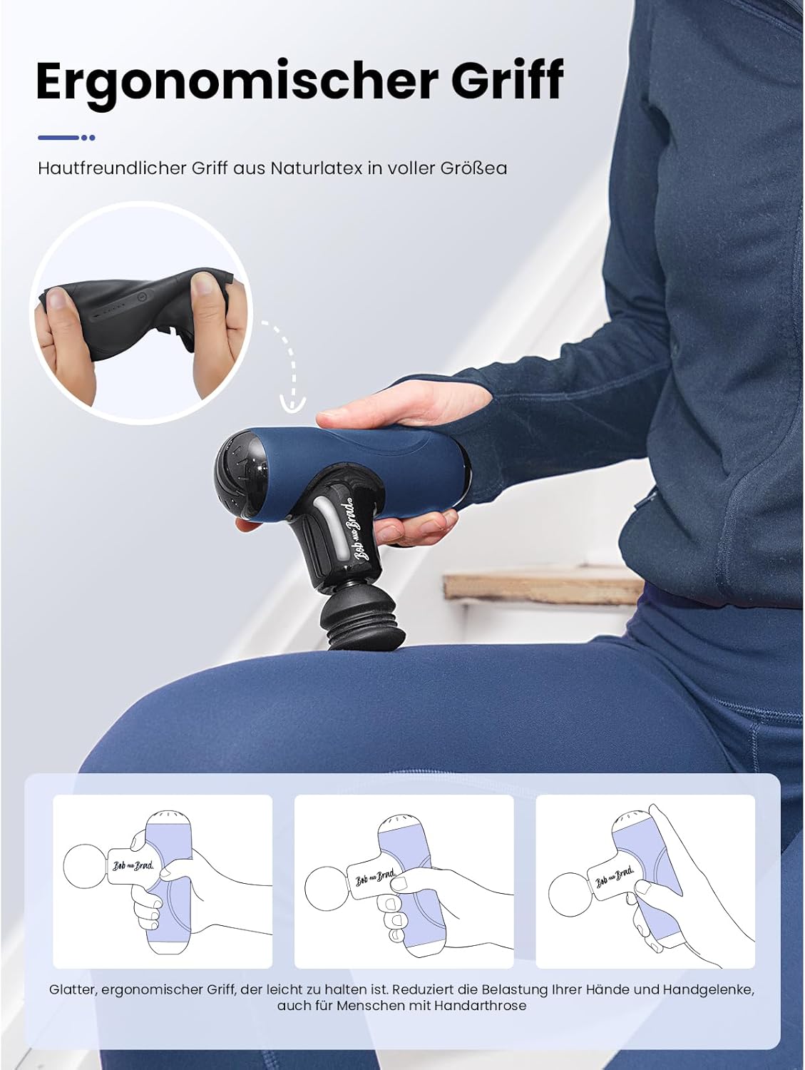 BOB AND BRAD Q2 Mini-Massagepistole – Tiefengewebe-Massagepistole für Rücken und Schulter, starke Perkussions-Massagepistole für Büro, Sport und Reisen – leise, mit Etui, USB-C und 5 Aufsätzen – Bild 6