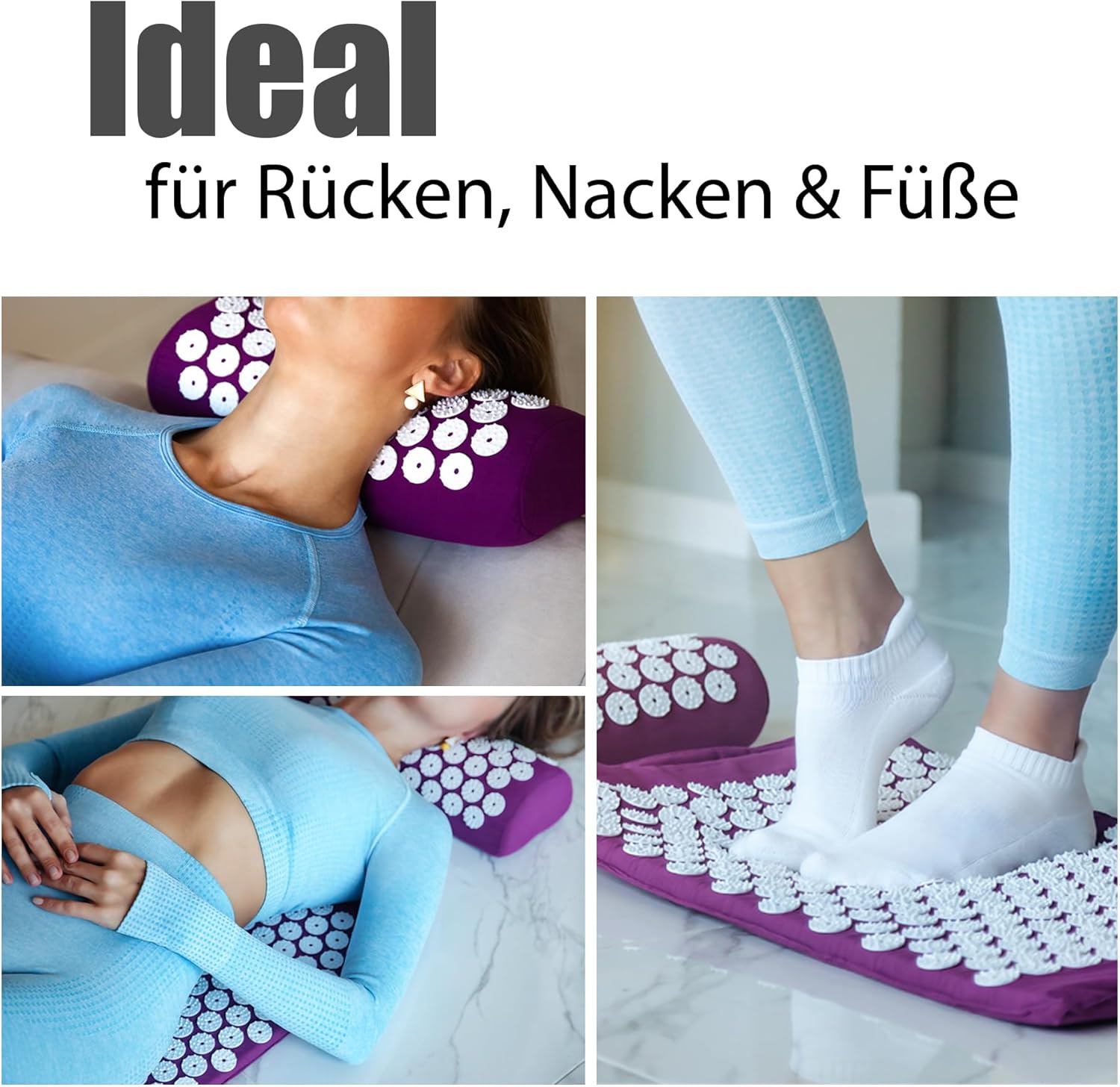 BigDean Akupressurmatte mit Kissen & Bezug zur Steigerung des Wohlbefindens – Massagematte in Lila – Bild 5
