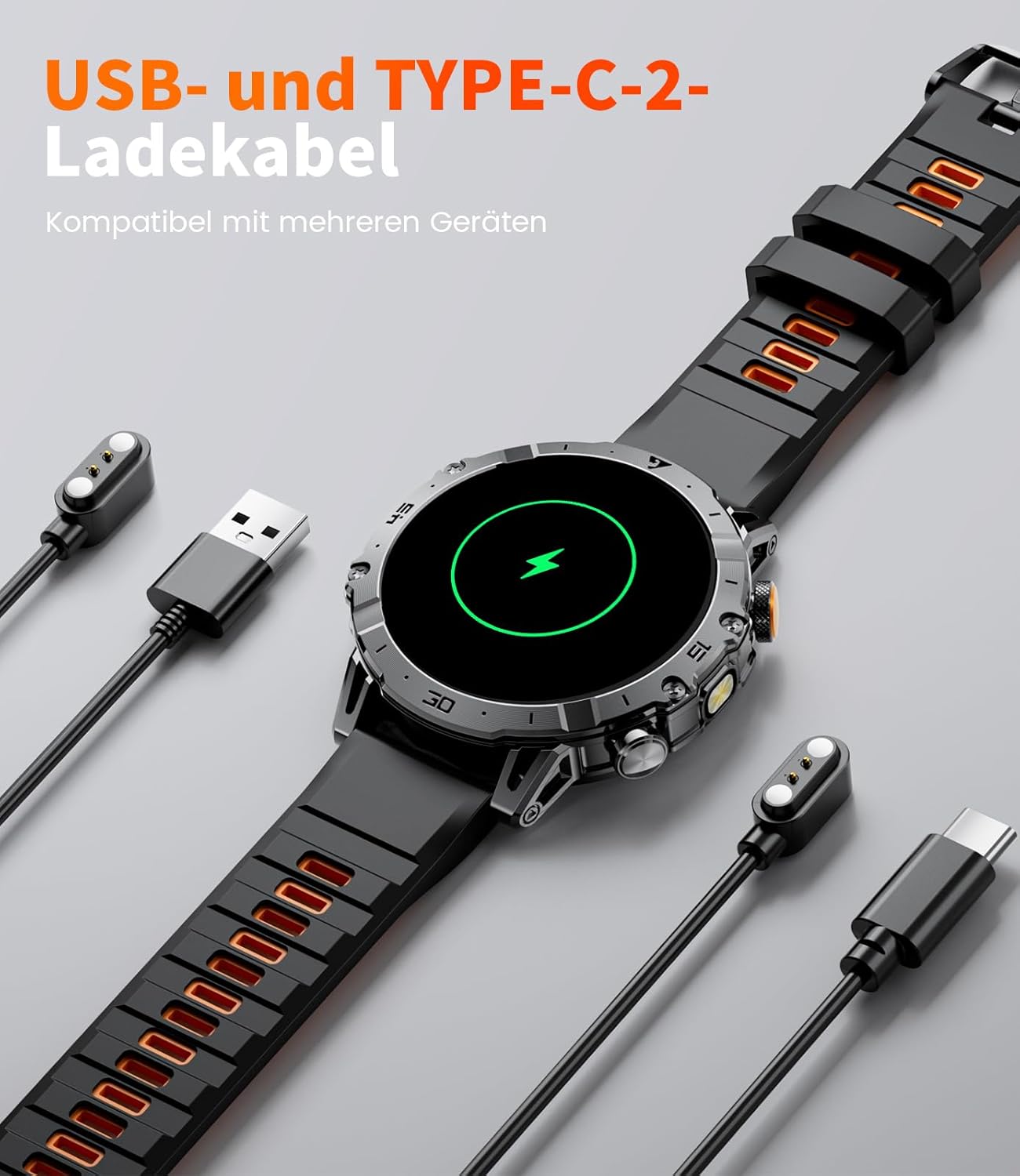 EF18-A Herren-Smartwatch mit 1000 mAh großem Akku, Taschenlampe, Bluetooth-Anruf, 1,7 Zoll Fitnessuhr mit 110+ Sportmodi, Herz- & Schlaf-Tracking, wasserdicht für iOS/Android, 3 Armbänder + 2 Ladegeräte – Bild 11