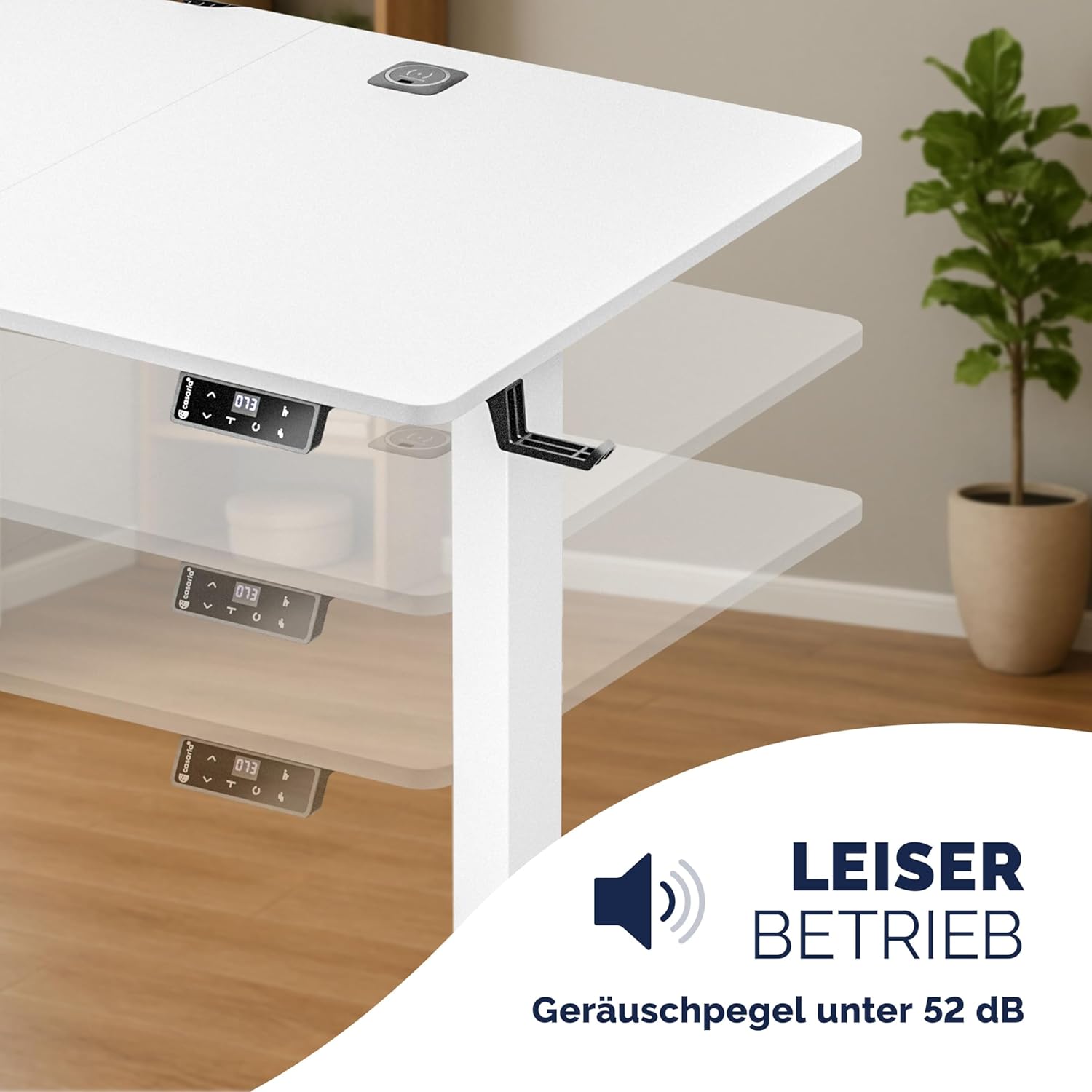 Casaria Höhenverstellbarer elektrischer Schreibtisch 120 x 60 cm mit kabellosem Ladegerät und USB-C/A-Anschluss, LCD-Display, Memory-Funktion, 80 kg Tragkraft, ergonomisch, Weiß – Bild 8