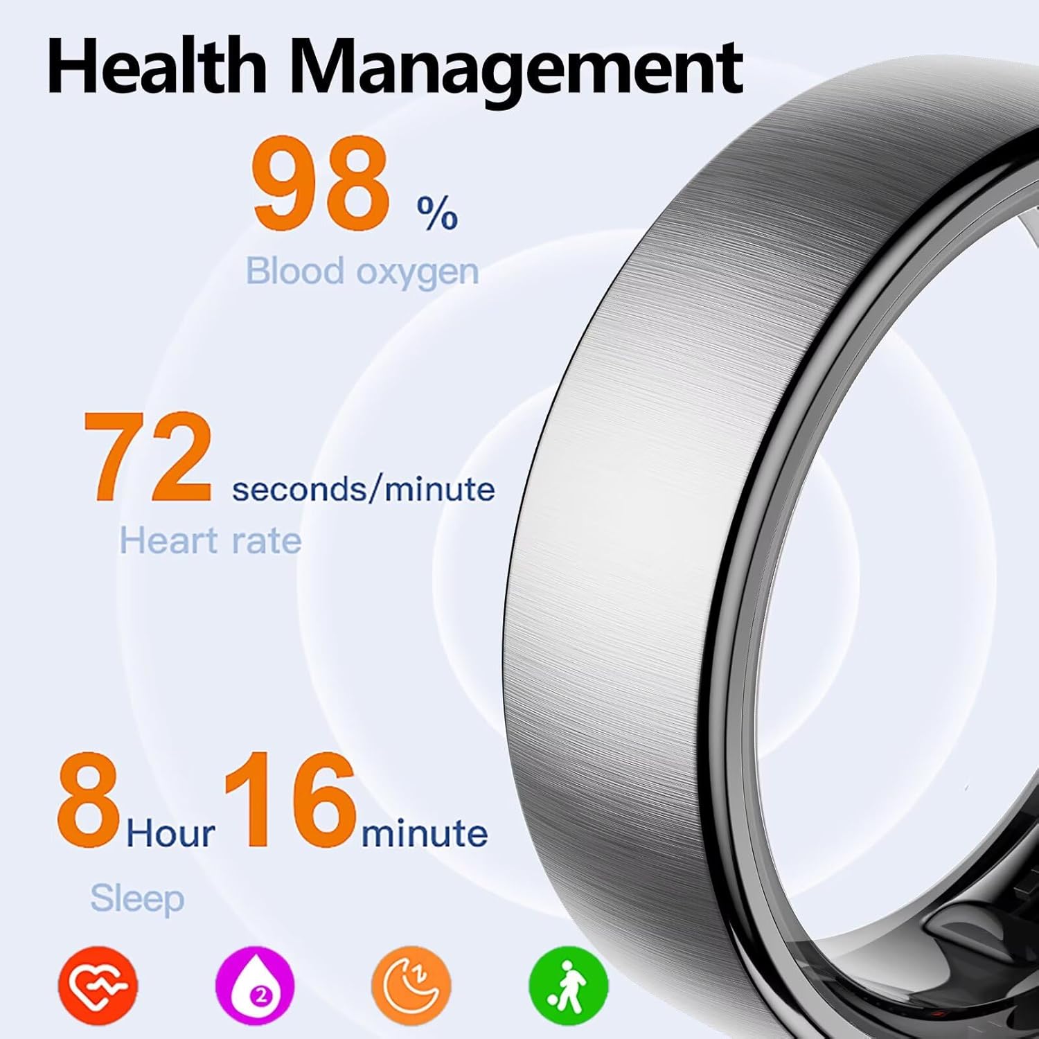 Smart Ring Edelstahl Smart Ringe für Männer Frauen 5 ATM Wasserdicht Fitness Ring Tracker Android iOS Fitness Ring Schlaf Tracker Herzfrequenzmesser Schlafring Fitness Tracker Schrittzähler Gesundheitsring – Bild 2