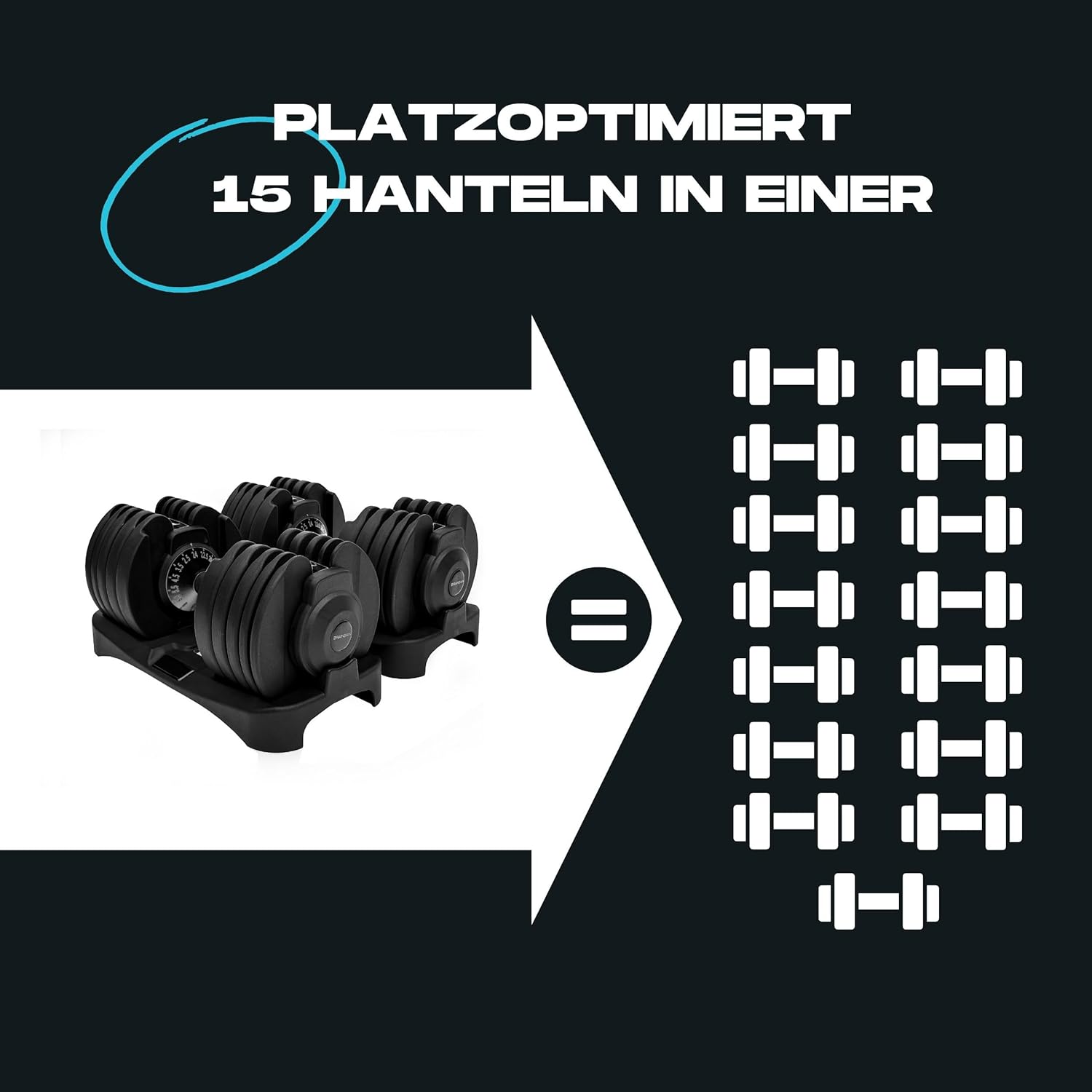 BRAINGAIN verstellbares Hantelpaar, 15 in 1 (24 kg), Gewichtsstufen, Smart-Click-Technologie für schnelles Wechseln, rutschfester Griff, platzsparend für Heimtraining – Bild 7