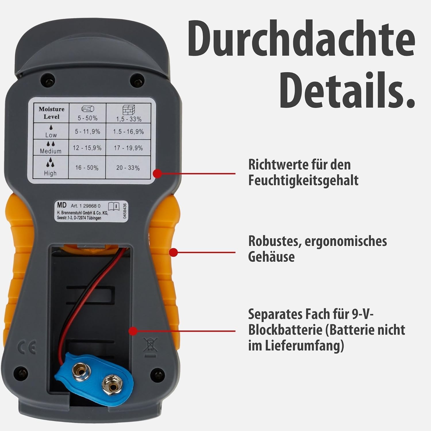 Brennenstuhl Moisture Detector MD (Feuchtemessgerät / Feuchtemessgerät für Holz oder Baustoffe, mit LCD-Display) – Bild 5