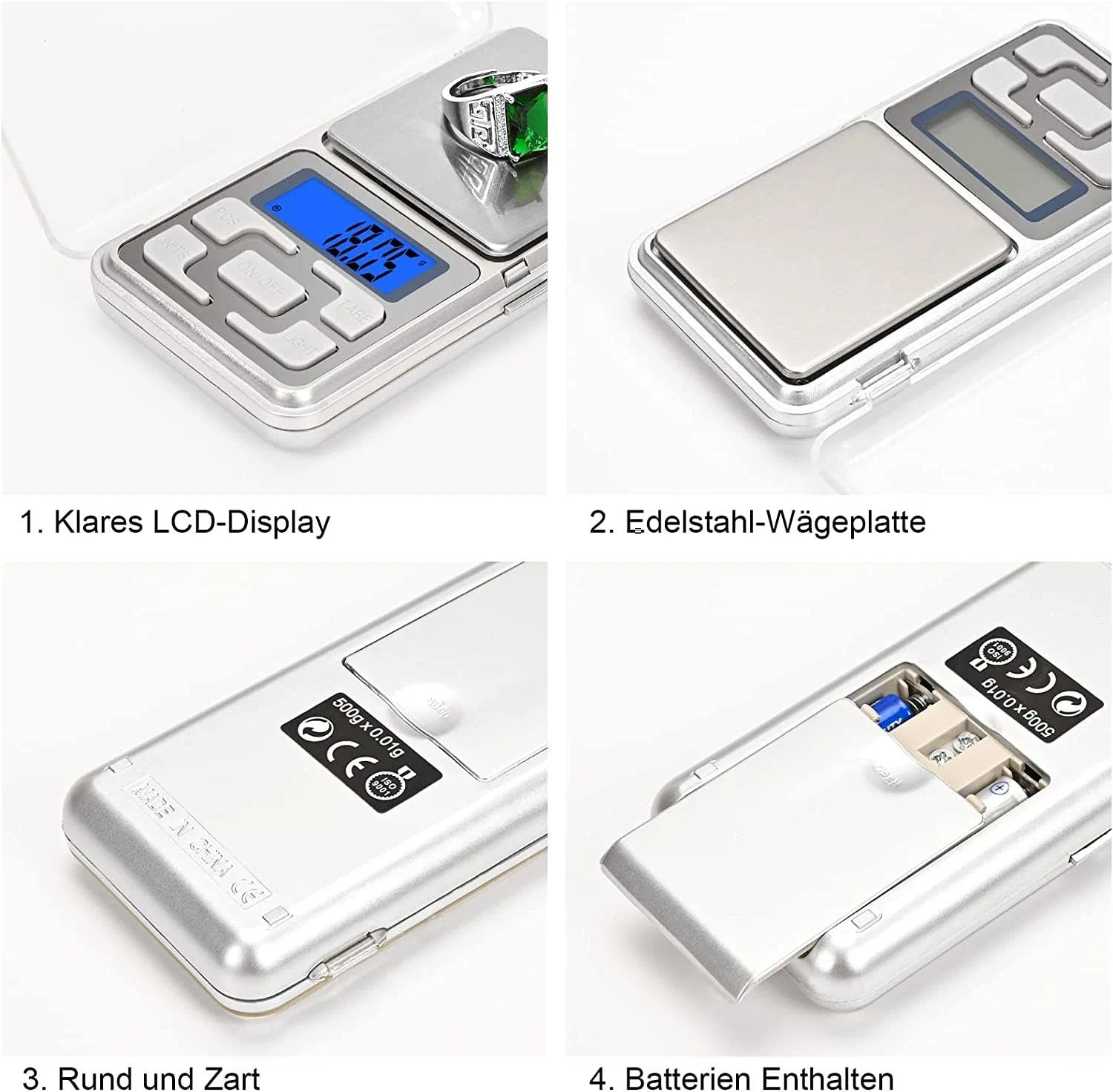 Gvolatee Digitalwaage Hochpräzise 500g / 0,01g Küchenwaage Digitale Lebensmittelwaage Edelstahl Haushaltswaage mit LCD-Display und Tarafunktion Taschenwaage für Schmuck, Lebensmittel, Kaffee – Bild 5