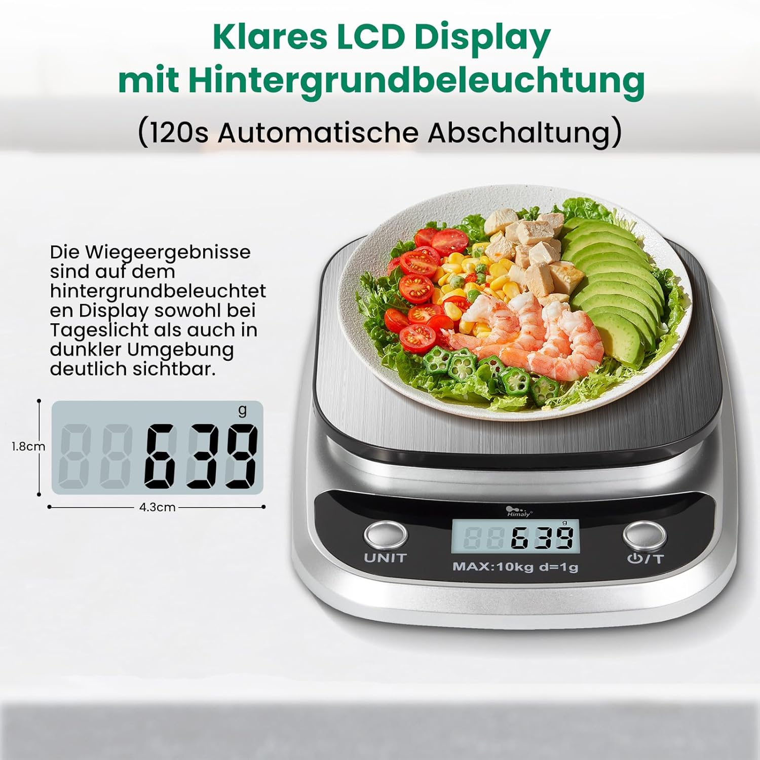 Uten Digitale Küchenwaage, weiße Buchstabenwaage mit Tara-Funktion, großes LCD-Display, automatische Abschaltung, elektronische Waage für Lebensmittel/Backen/Kochen (8 kg in 1 g), weiß – Bild 5