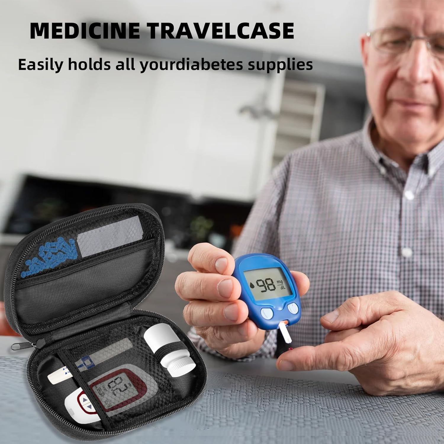 Diabetikertasche für Blutzuckermessgerät & Insulinstift – Organizer für Diabetes-Zubehör, Teststreifen, Lanzetten & Medikamente – Kompakte Reisetasche & Etui für Diabetiker, Schwarz – Bild 5