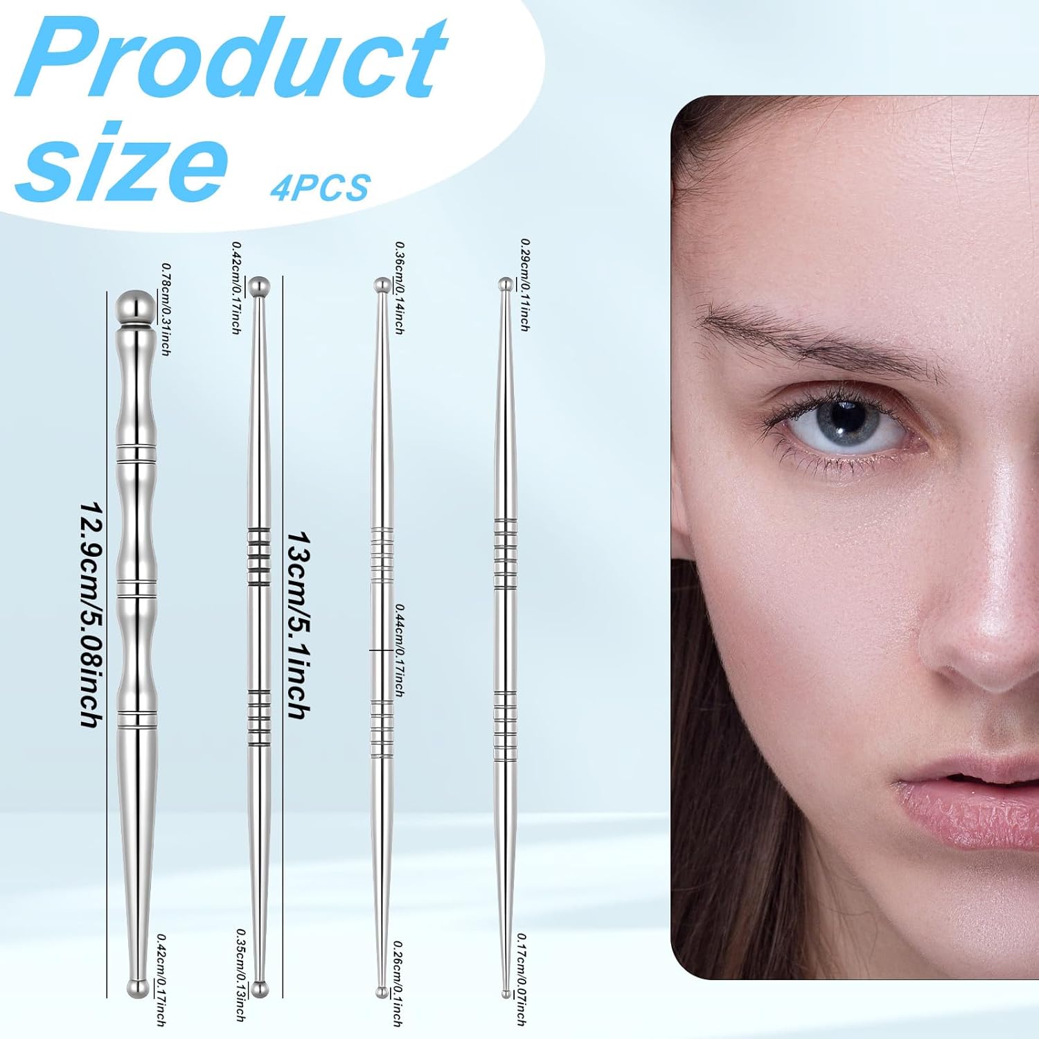 4-teiliges Akupressurstift-Set aus Edelstahl, tragbarer Akupressurstab, Massagegerät, Narbenstift, Narbenstift, Akupressurstift für Akupressur-Tiefengewebemassage, Gesicht und Körper – Bild 2