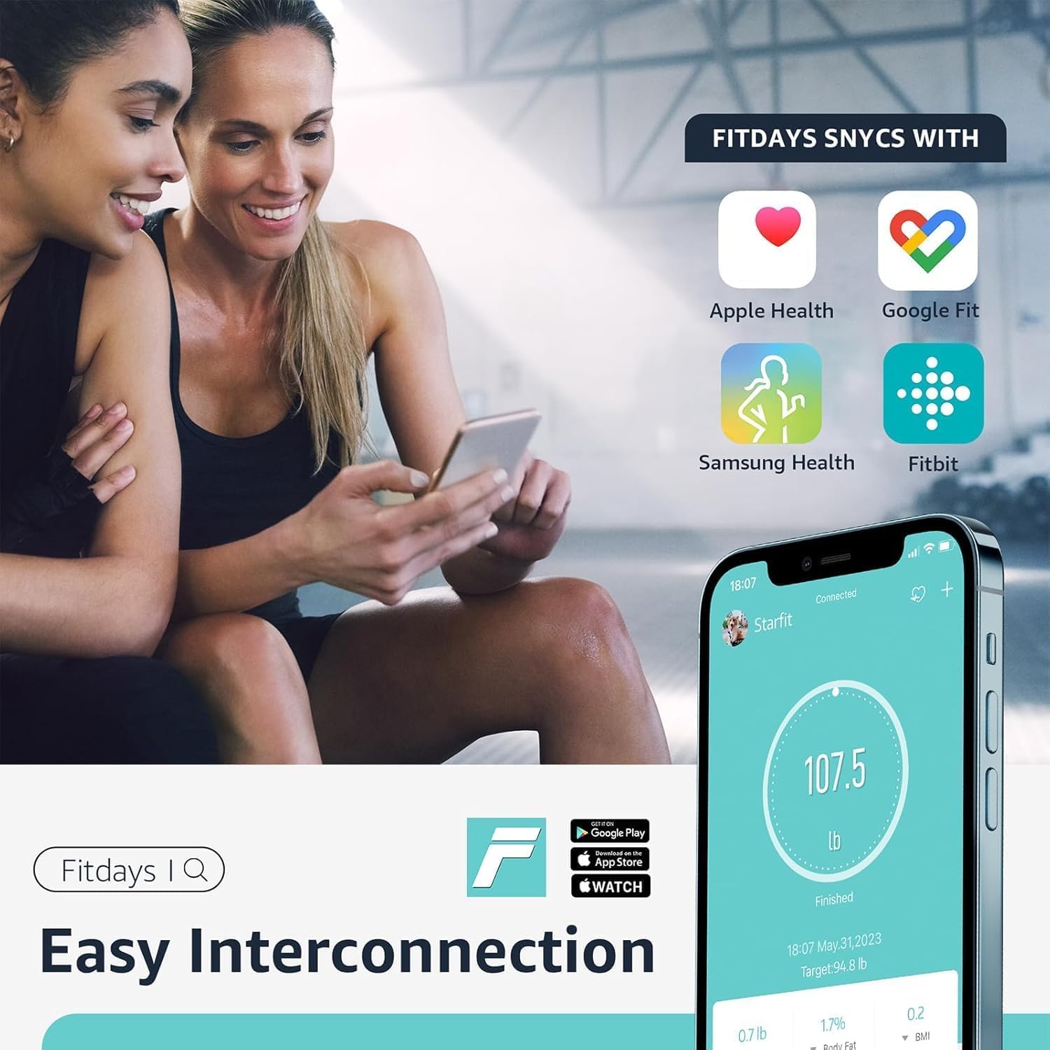 Haltungs-Personenwaage, Körperfettwaage, digital, mit 13 Messwerten, Gewichtswaage mit BMI-Gesundheitsmonitor, Synchronisierung mit Apps, bis zu 180 kg – Bild 4