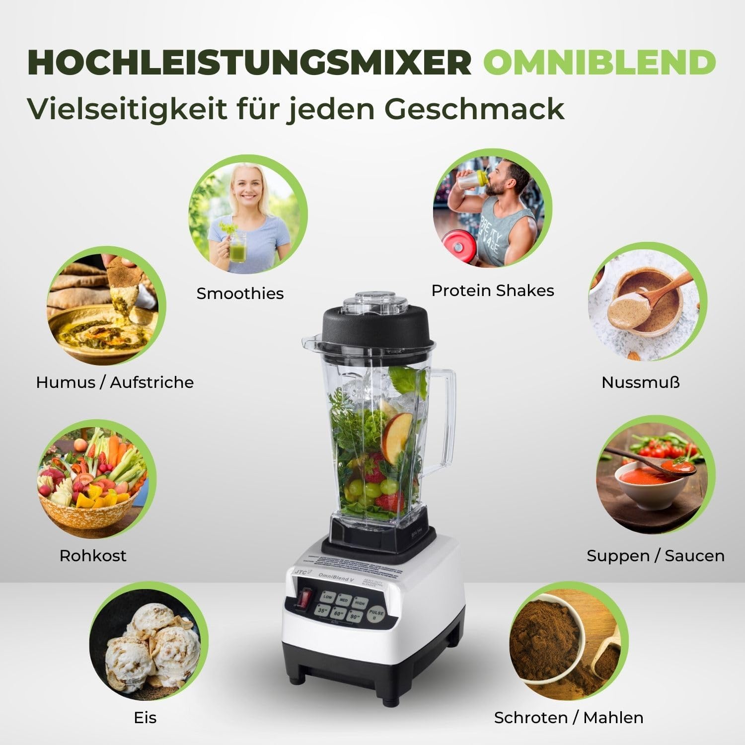 OmniBlend Smoothie Maker 2L in Weiß I Smoothie Mixer inklusive BPA-freiem Behälter & 6-Klingen-System aus Edelstahl I Mixer Smoothie Maker ideal für grüne Smoothies I Standmixer mit 3 PS Motor – Bild 2