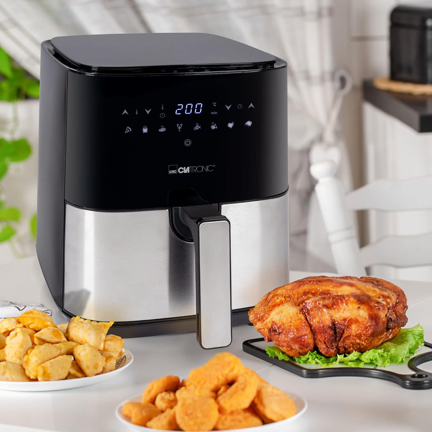 Clatronic FR 3782 H XXL Heißluftfritteuse – 5L Fritteuse | Heißluft für fettfreies Braten | Edelstahl-Airfryer mit digitalem Touchscreen | 360° Luftstrom | Heißluftfritteuse mit 8 Programmen – Bild 11