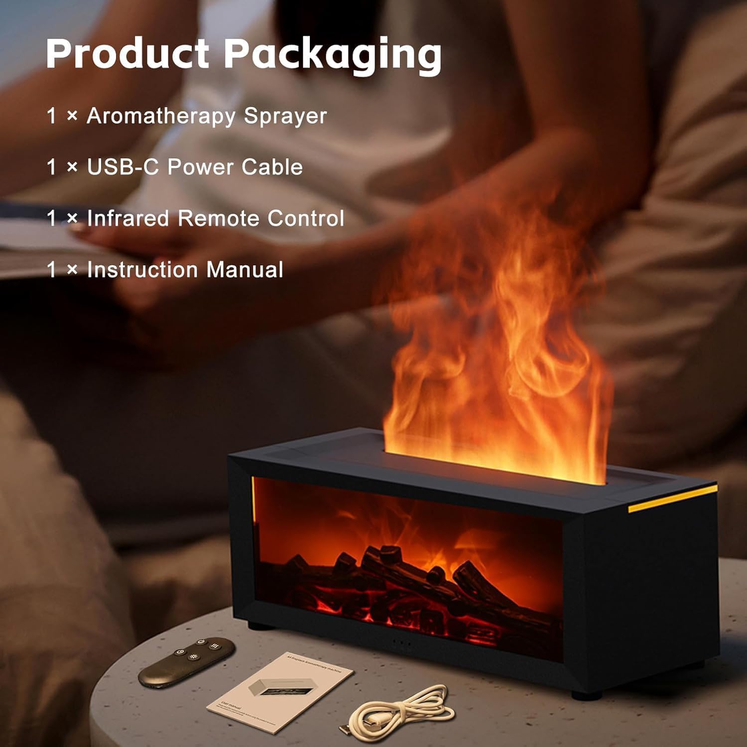 Luftbefeuchter Kamin, Flammen-Aroma-Diffusor, 150 ml Diffusor für ätherische Öle mit Fernbedienung und 7-Farben-LED-Beleuchtung, automatische Abschaltung, Timer für Zuhause, Büro, Schlafzimmer, Geschenk – Bild 5
