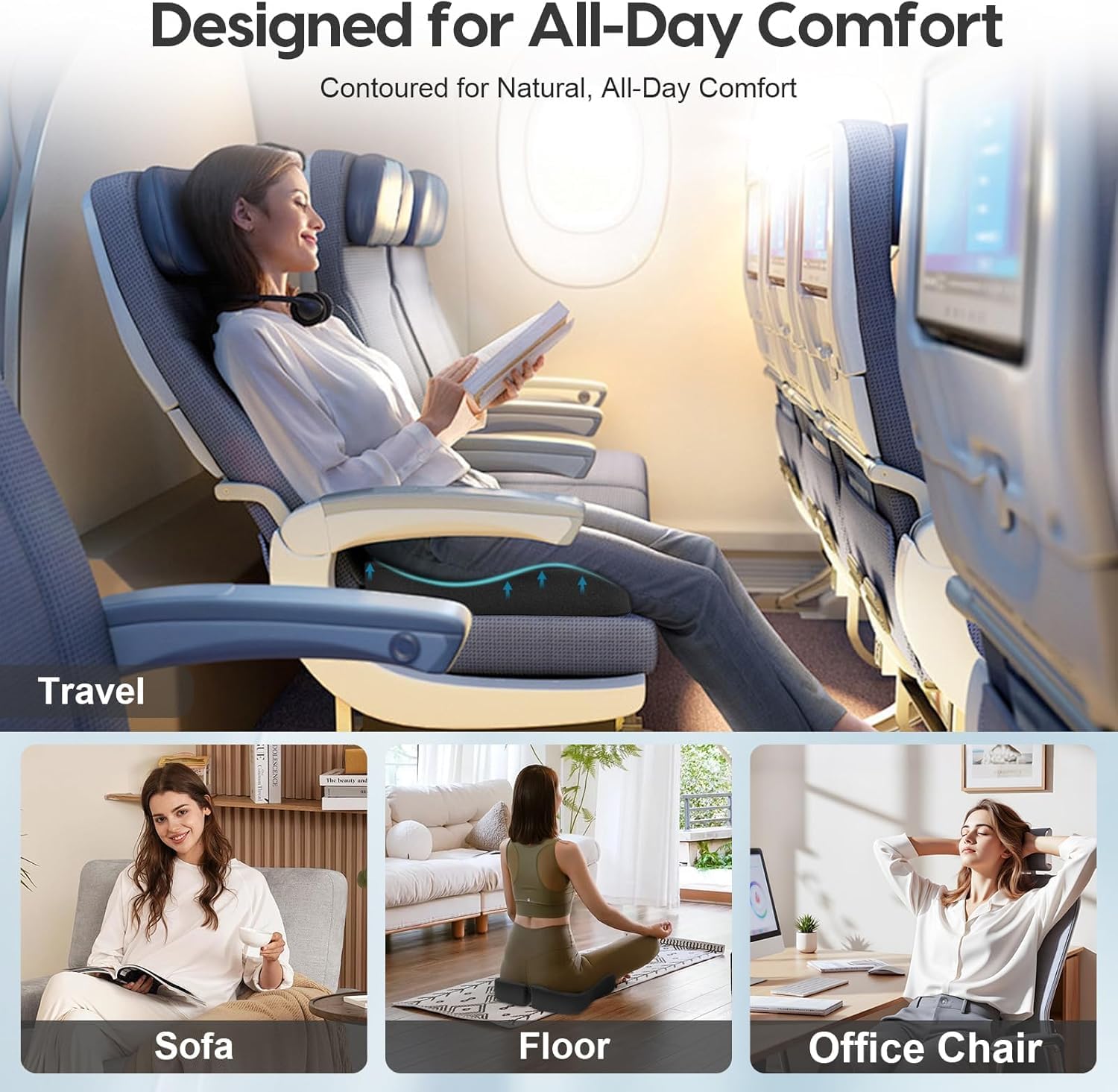 Ergonomisches Sitzkissen, Stuhlkissen und Sitzauflage für Bürostuhl aus Memory Foam, mit 3D-Design, atmungsaktiver Bezug & Anti-Rutsch-Unterseite, ideal für Büro, Homeoffice & Reisen – Bild 7