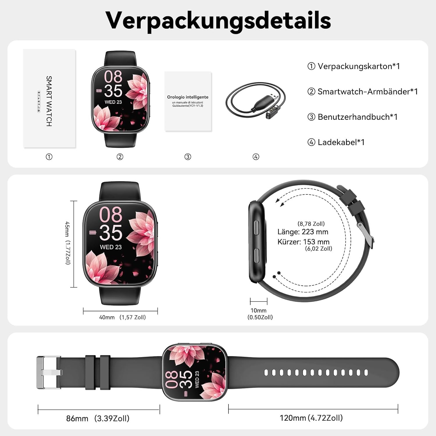 Smartwatch Damen Herren, 1.83" HD Fitnessuhr mit Telefonfunktion, Fitness Tracker mit SpO2 Pulsmesser Schlafmonitor Schrittzähler, 110+ Sportmodi Sportuhr, IP68 Wasserdicht Smart Watch für Android iOS – Bild 9