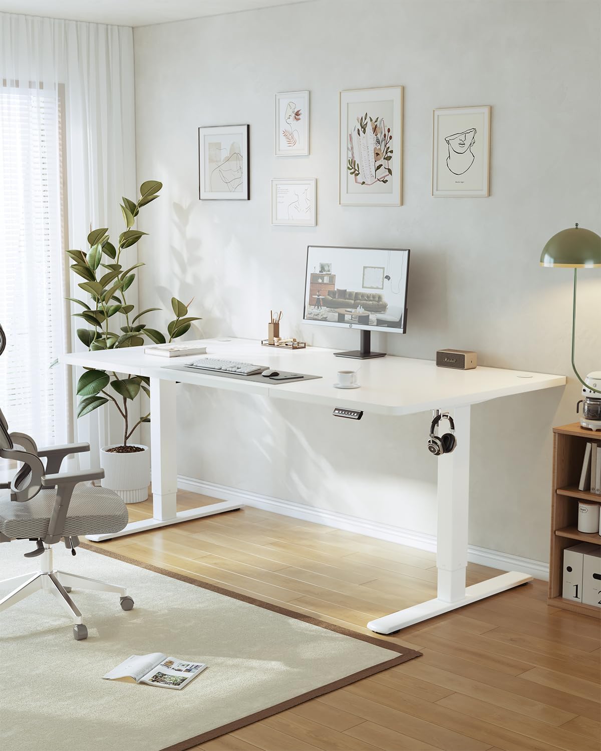 JUMMICO Höhenverstellbarer Schreibtisch mit USB-Ladeanschluss, 180 x 80 cm, elektrischer Schreibtisch, Stehsitz, Tisch, verstellbarer Computertisch, weiß – Bild 2