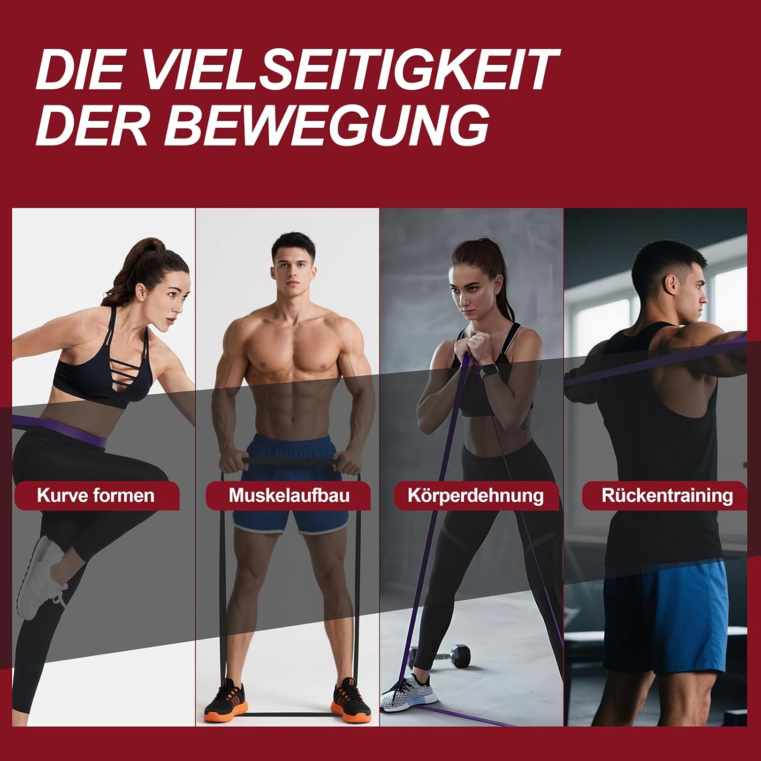 Fitnessbänder, Widerstandsbänder mit 4 Stufen, Widerstandsbänder für Männer und Frauen, Fitnessband-Set, Trainingsbänder für Yoga, Pilates, Training, Krafttraining – Bild 5