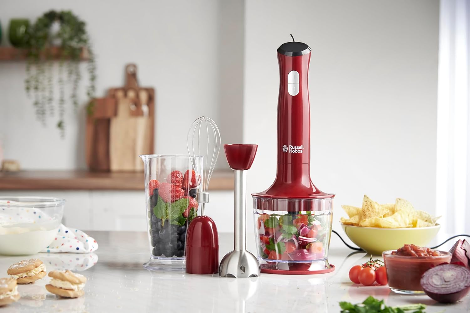 Russell Hobbs 24730-56 Desire Küchenmaschine, 2 Geschwindigkeitsstufen, Pulse/Ice-Crush-Funktion, Rot/Schwarz – Bild 2