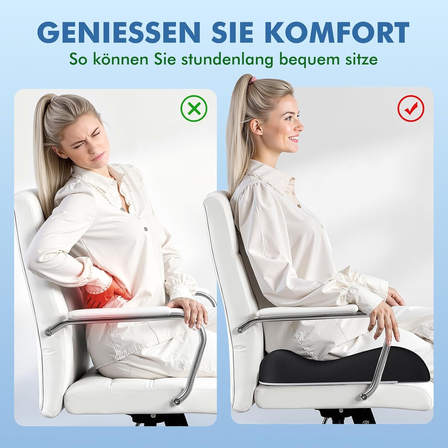 Benazcap Ergonomisches Sitzkissen für Hüfte, Steißbein, Ischias, Memory-Sitzkissen für Rollstuhl, Autositz, Gaming-Stuhl, Autositzkissen – Bild 8