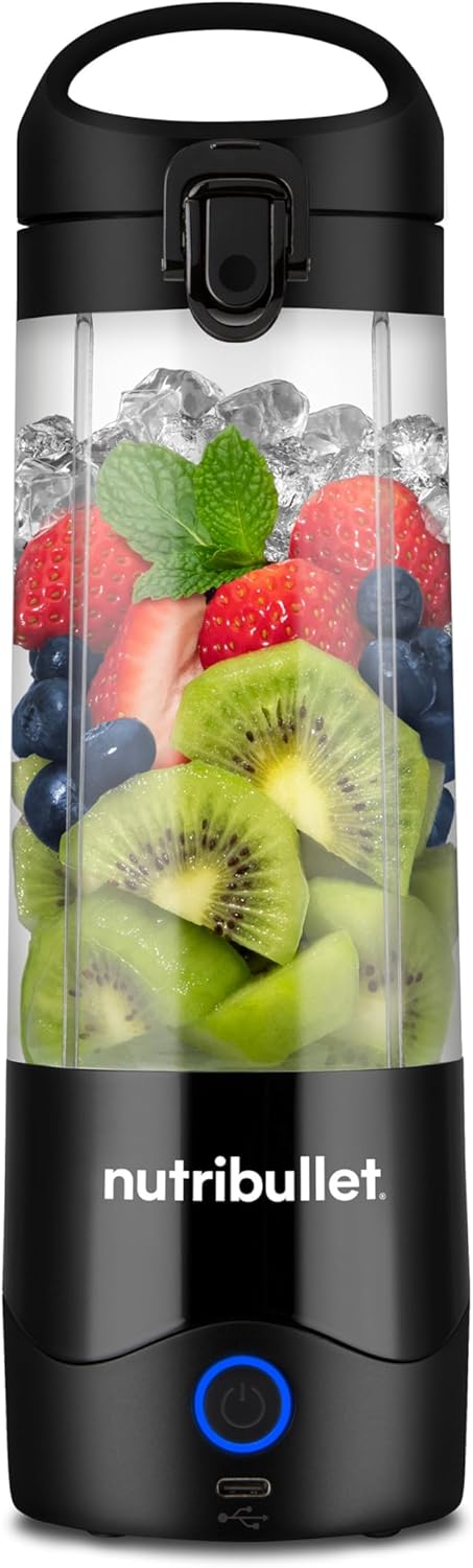 Nutribullet Tragbarer Smoothie-Maker to Go, 475 ml BPA-freier Becher, kabellos, wiederaufladbar für 15+ Mixen, tragbarer Mini-Mixer für Mix & Go, zerkleinert Eis und Obst, Schwarz, NBP003B
