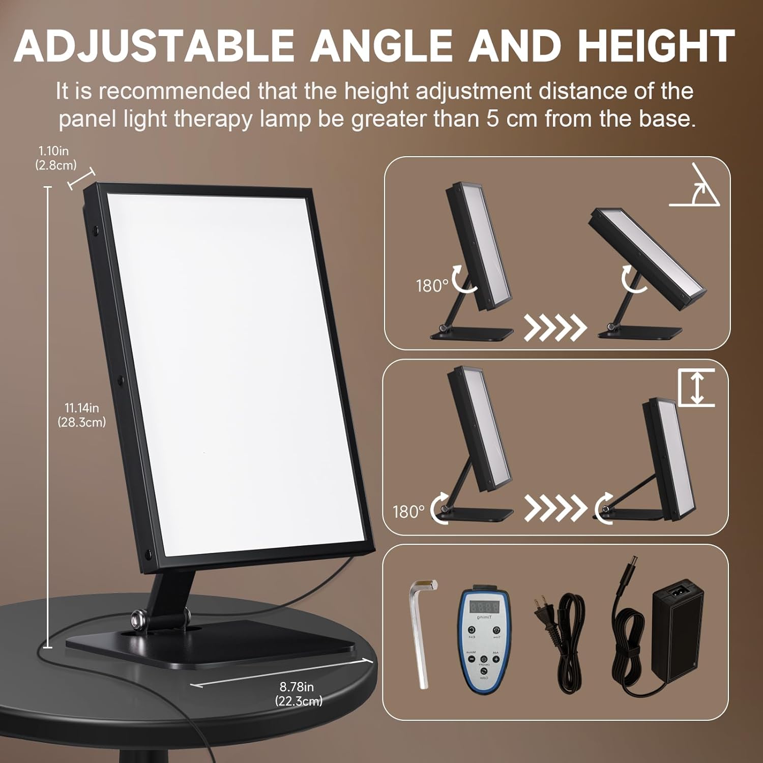 Tageslichtlampe Schreibtisch, Tageslichtlampe 10000 Lux mit 3 Farbtemperaturen, 6 Helligkeitsstufen, 10/20/30 Minuten Fernbedienung & Touch-Steuerung Tageslichtlampe (Schwarz) – Bild 7
