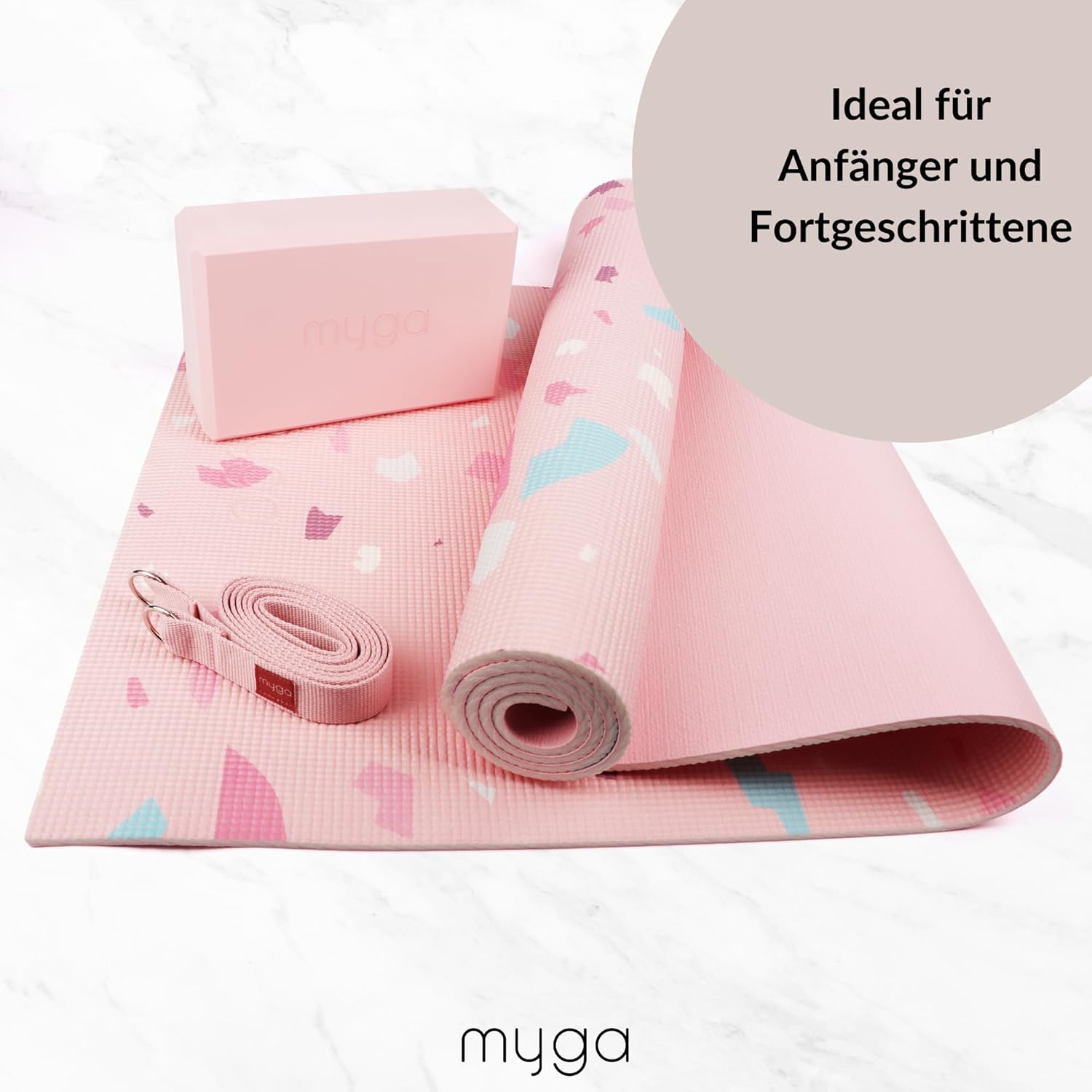 Myga Yoga Starter Kit, Komplettset mit Yogamatte, Yogablock & Gurt, rutschfest & unterstützend, ideal für Anfänger & Zuhause sowie auf Reisen, verschiedene Druckdesigns – Bild 3