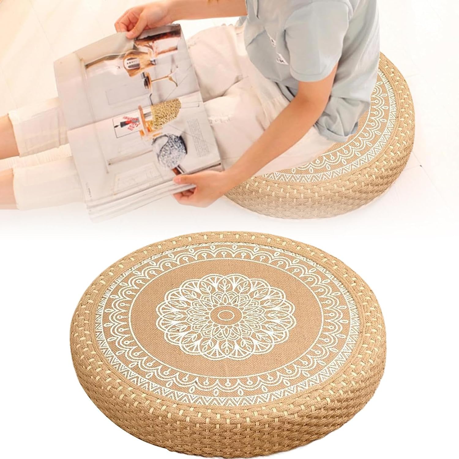 Yogakissen - Meditationskissen | Coussin Round Ground für Handy | waschbarer Baumwollbezug, Füllung mit Dinkelspelz | Stabiler und weicher Sitzkomfort für Kamin, Yoga, Wohnzimmer – Bild 8