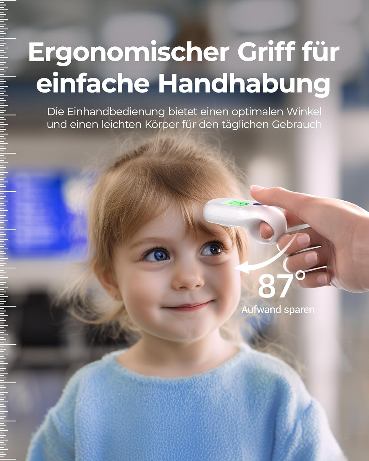 Femometer Fieberthermometer für Babys, Kinder und Erwachsene, kontaktlos, Infrarot, Messung in 1s, dreifarbiges Display, Objekt- und Raumtemperatur, tragbar für den Reisegebrauch, Fieberwarnung, weiß – Bild 3