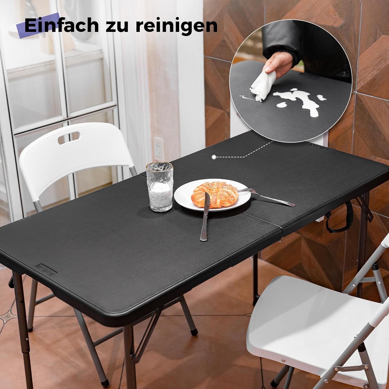 Byliable Klapptisch 120 cm, tragbar, höhenverstellbar, Campingtisch, Gartentisch, Esstisch, Partytisch, klappbar, für draußen und drinnen, Schwarz – Bild 8