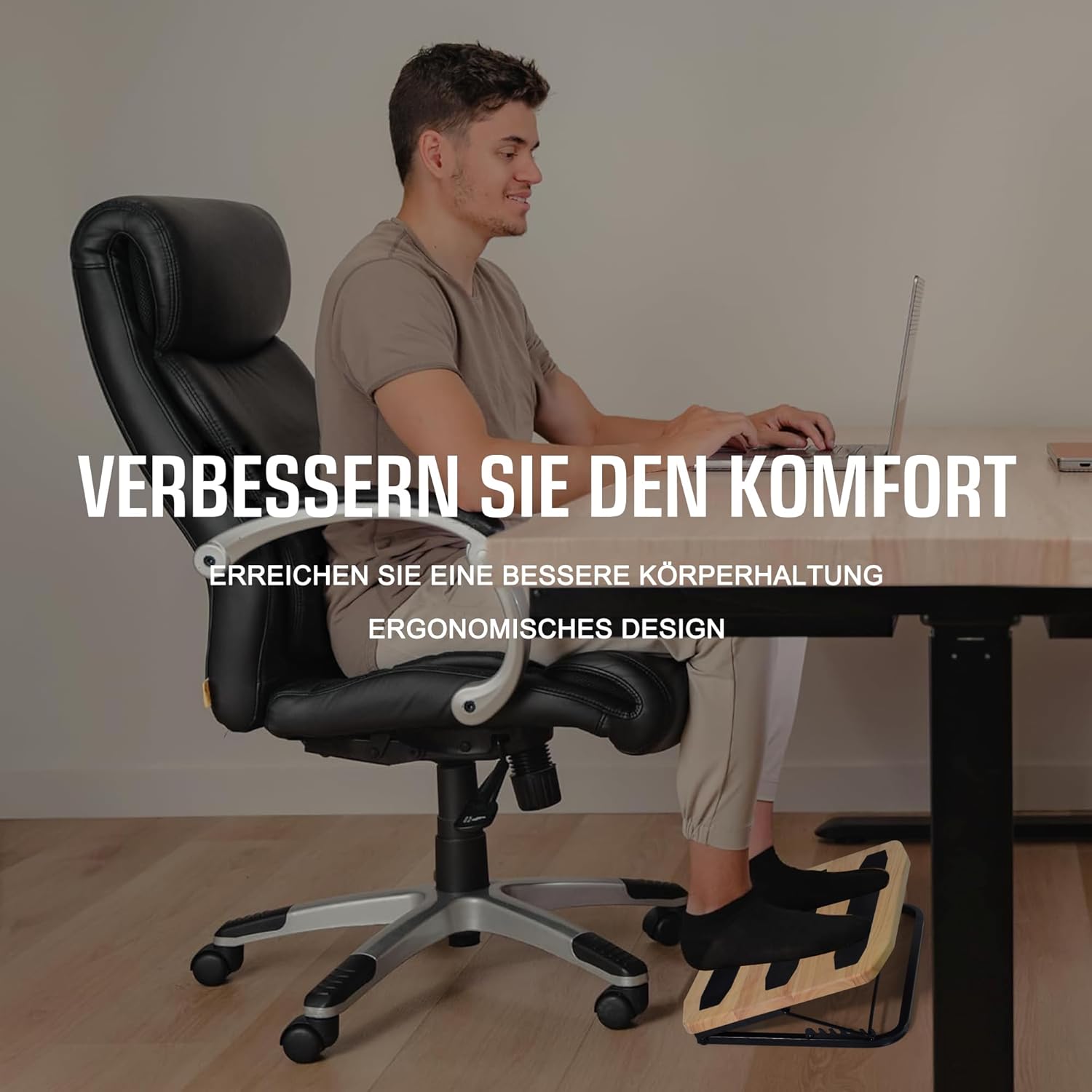 Verstellbare Fußstütze für den Schreibtisch, ergonomischer Fußhocker aus Holz, unter dem Schreibtisch, Fußhocker – 7 verstellbare Winkel, Holz-Schreibtisch-Fußstütze mit rutschfester Matte (Naturholz) – Bild 3
