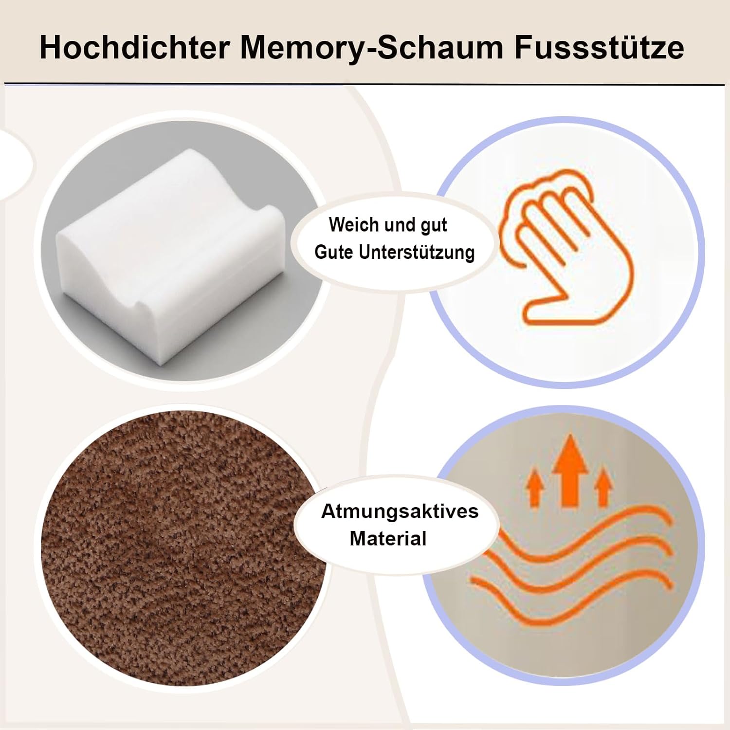 Fußstütze für den Schreibtisch, ergonomische Fußstützen für das Büro mit Premium-Schaumstoffkern und abnehmbarem Deckel, rutschfeste Fußstütze für unter dem Schreibtisch, Rücken- und Hüftschmerzen, braun, mittel – Bild 6