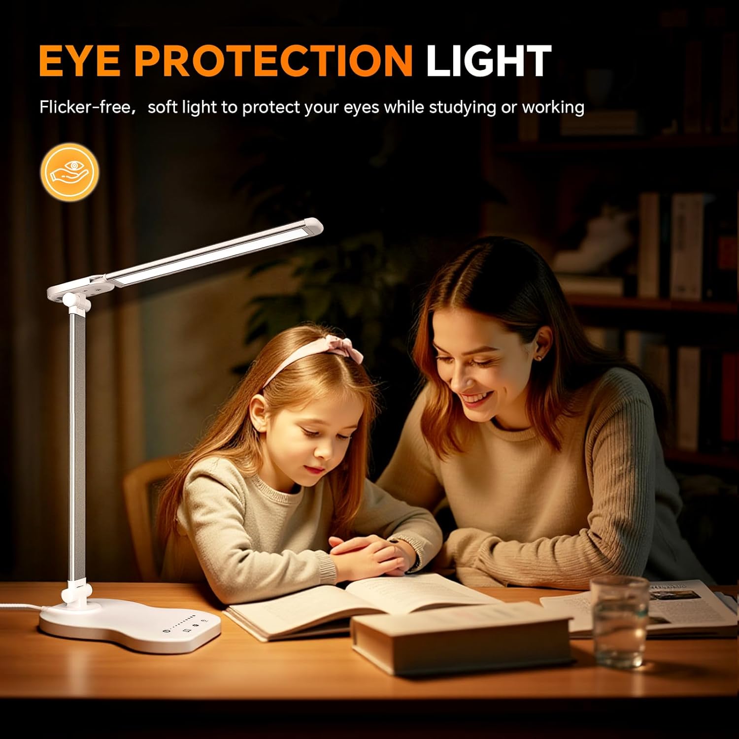 Caldarax Schreibtischlampe LED Dimmbar, Augenschutz Schreibtischlampe, 5 Farben und 10 Helligkeitsstufen, mit Timer und Touch-Steuerung, Tischlampe USB-Anschluss zum Lesen, Büro, Nachttisch, Arbeitszimmer (Weiß) – Bild 5