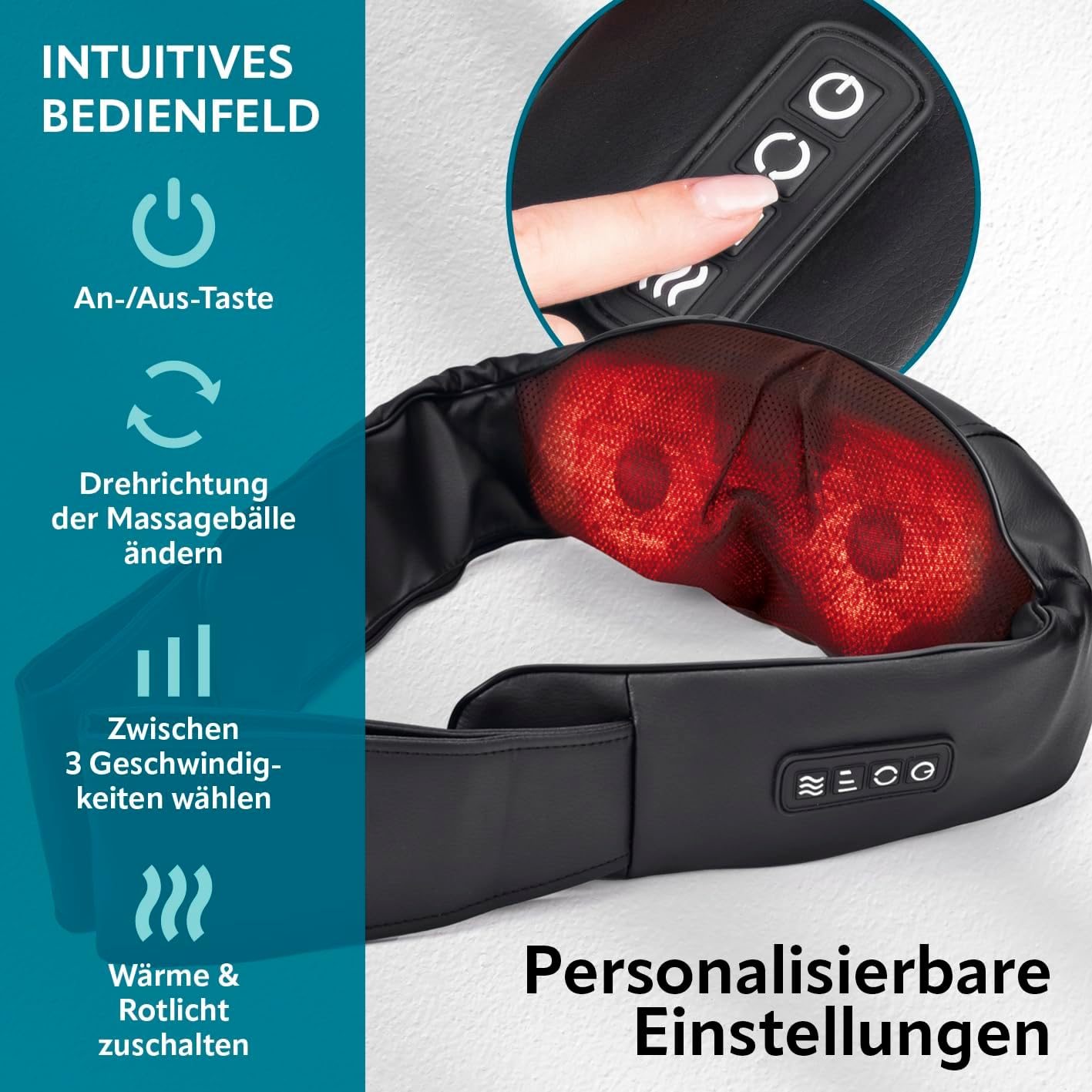 VITALmaxx Shiatsu Nackenmassagegerät | Massagegerät für Schultern, Nacken, Rücken, Beine | Massage mit Wärmefunktion, Knetmassage & Druckmassage | 8 rotierende Massagebälle, schwarz – Bild 4