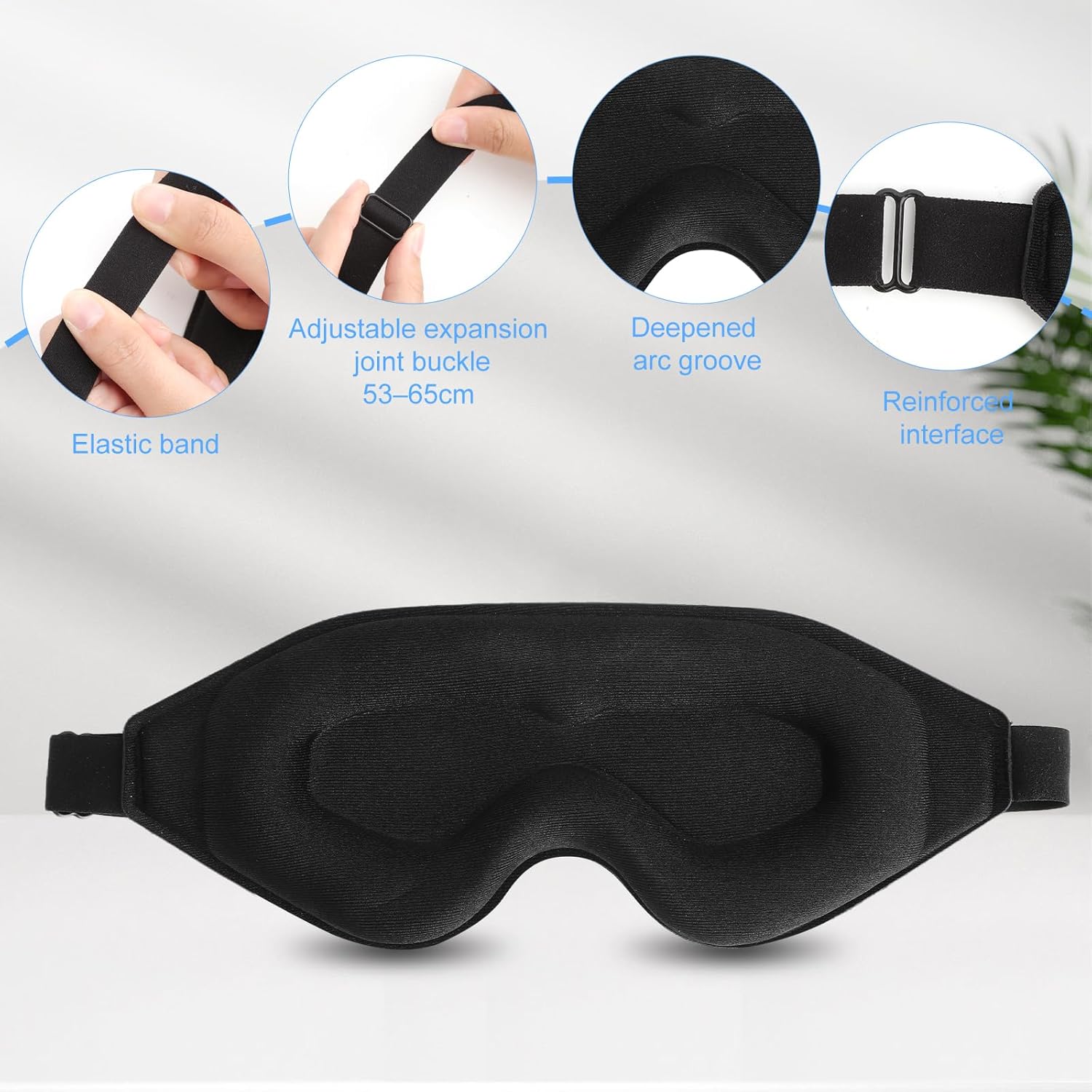 Schlafmaske für Seitenschläfer, 3D-Augenhöhlen-Schlafmaske mit 2 Paar Ohrstöpseln, Augenmaske, Schlafmaske mit verstellbarem Gummiband, Augenbinde, lichtblockierend und atmungsaktiv – Bild 5