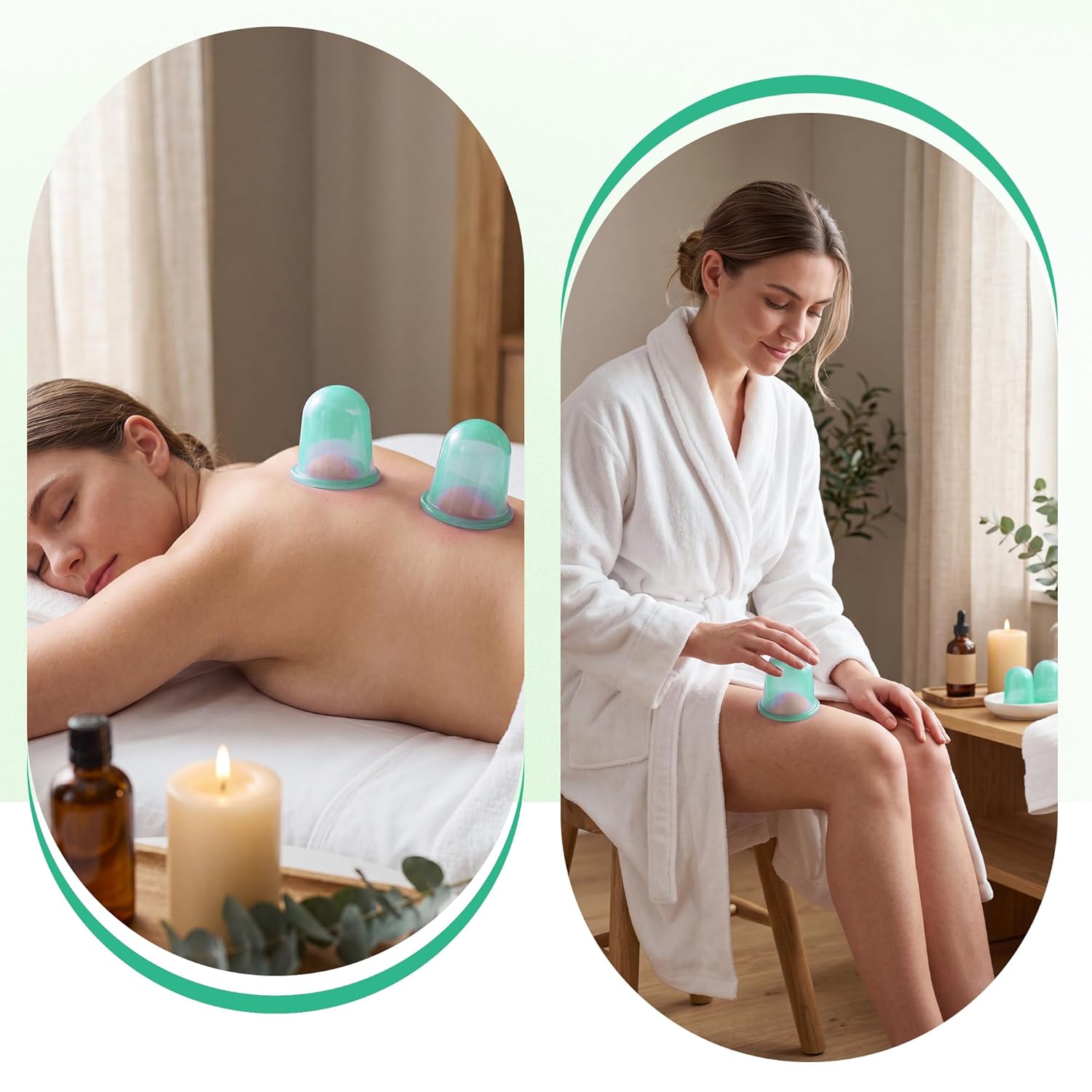 DazSpirit Schröpfgläser Silikon 4 Stück, Schröpfgläser Silikon Massagegerät Werkzeuge Set, Schröpfglas Cellulite gegen Verspannungen für Körper und Gesicht, Schröpfmassage (Grün) – Bild 7