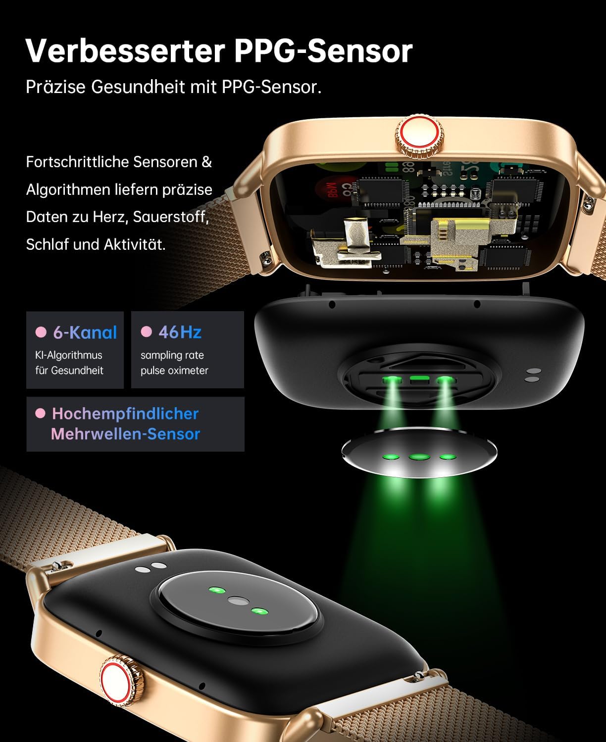 Gydom Damen Smartwatch mit Telefonfunktion 1,85 Zoll HD Metall Fitnessuhr Fitnesstracker Herzfrequenz/SpO2/Schlaf/IP68 Wasserdicht Sportuhr Schrittzähleruhr für Android iOS Roségold – Bild 7
