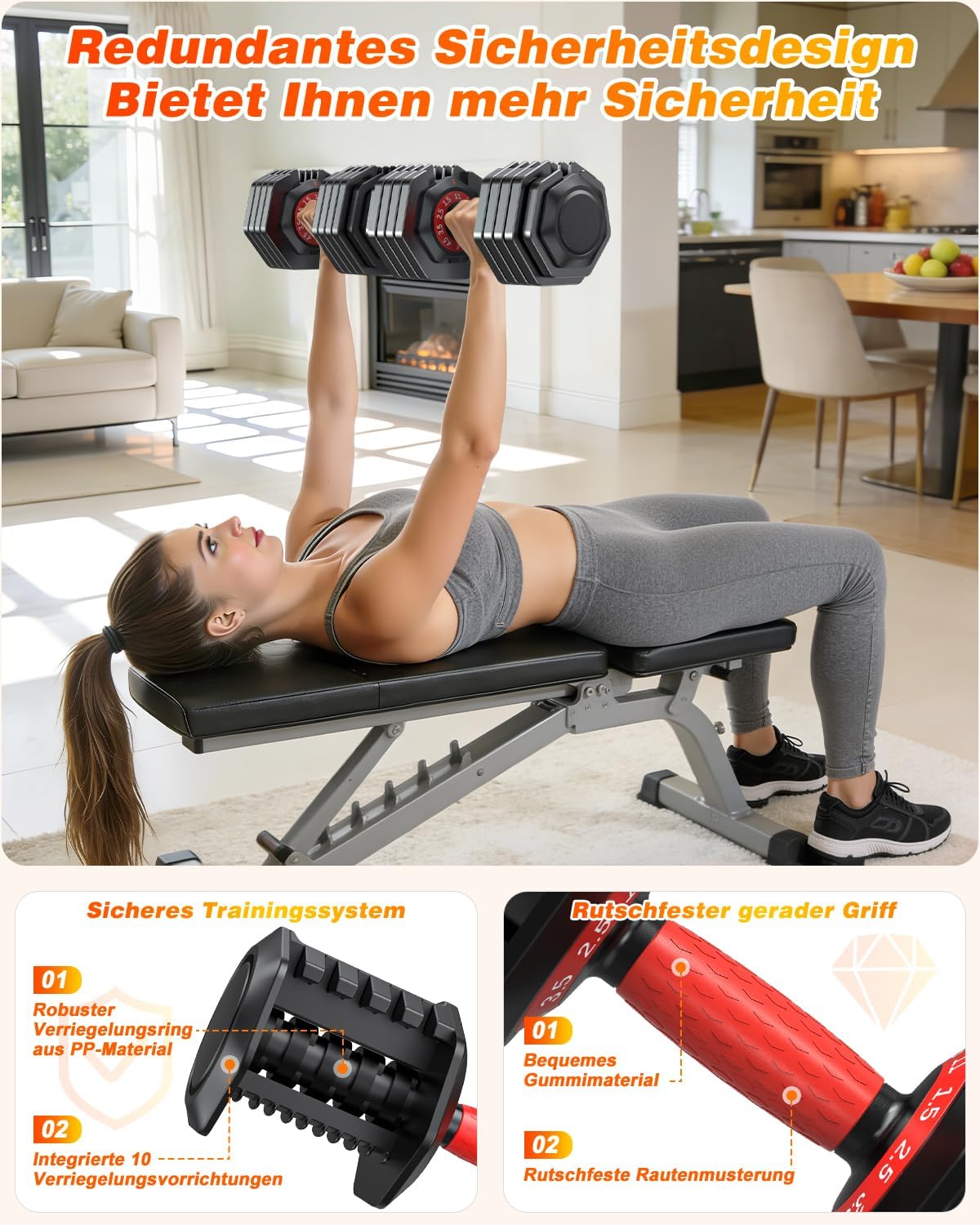 Rendpas verstellbares Hantelset | 5 & 10 Gewichtsstufen | 2–24,5 kg verstellbare Hanteln | Platzsparend für das Heim-Fitnessstudio – Bild 6